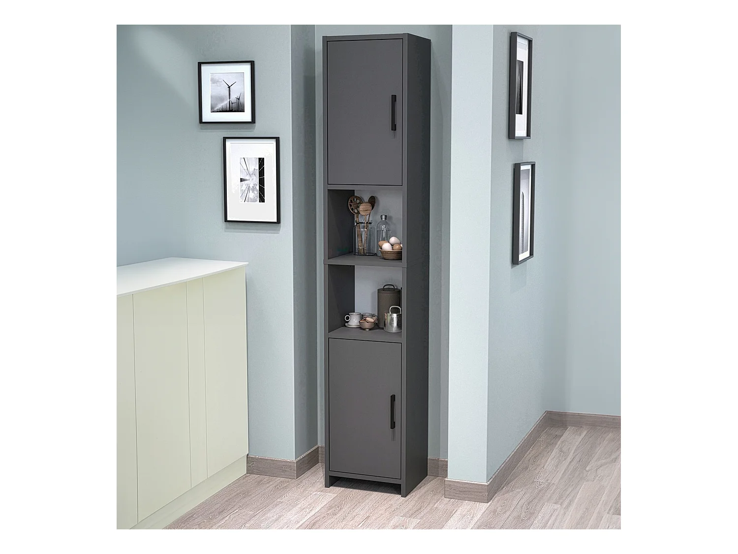 Meuble colonne de cuisine Rautrina 180 x 35 x 30 cm anthracite [en.casa]