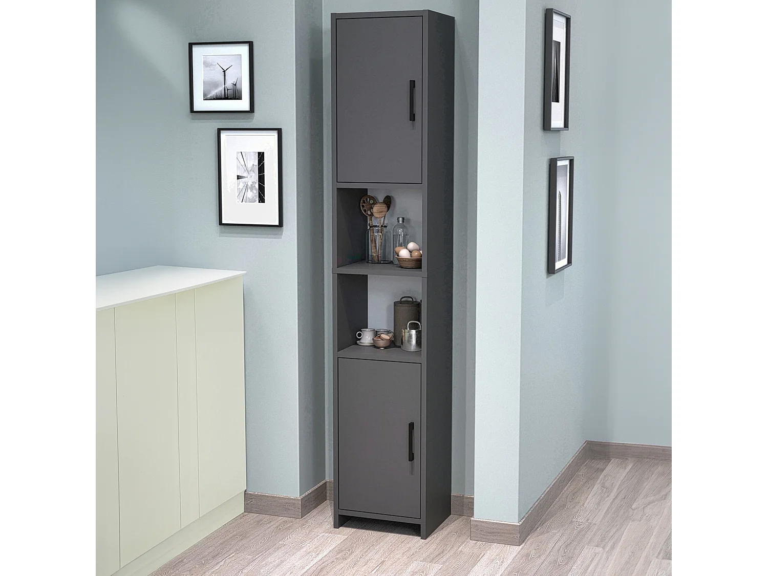 Meuble colonne de cuisine Rautrina 180 x 35 x 30 cm anthracite [en.casa]