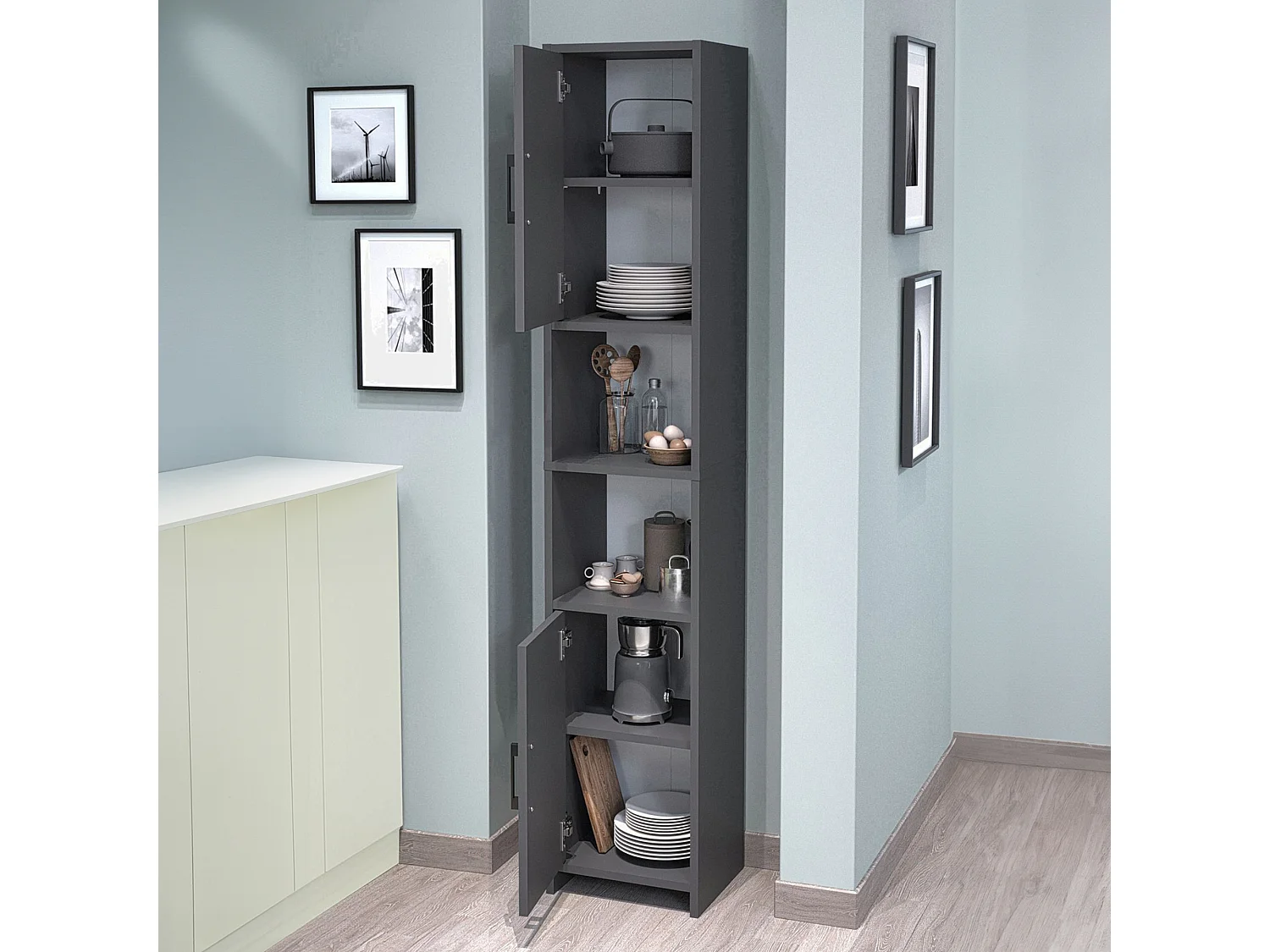 Meuble colonne de cuisine Rautrina 180 x 35 x 30 cm anthracite [en.casa]