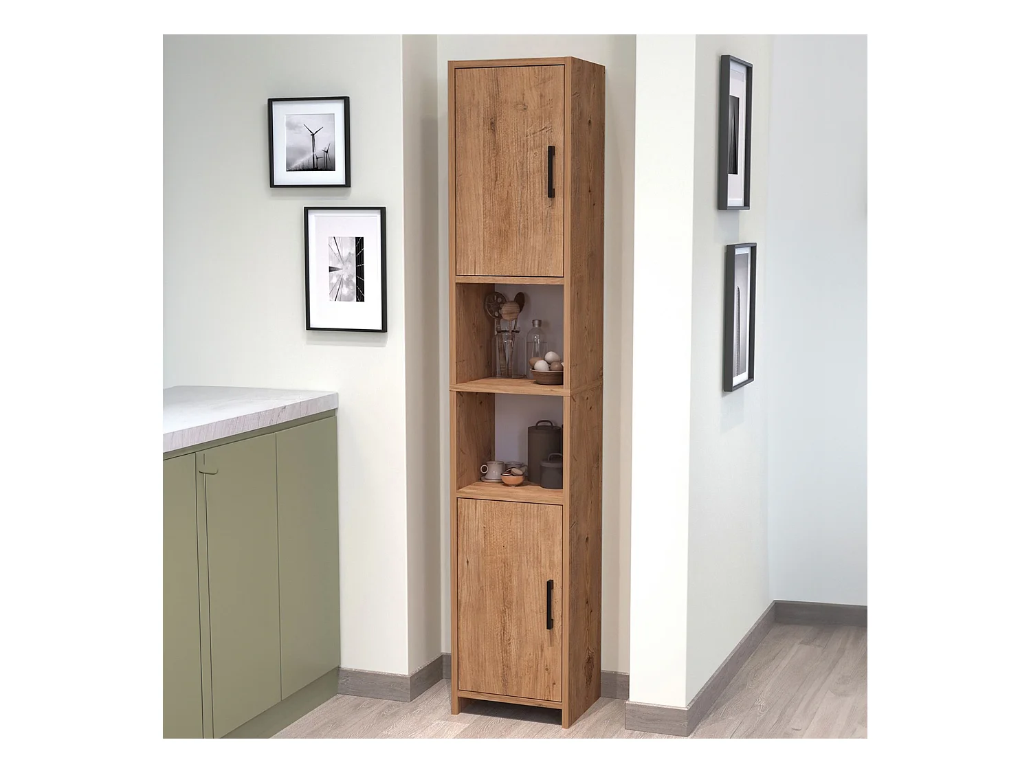 Meuble colonne de cuisine Rautrina 180 x 35 x 30 cm effet chêne [en.casa]