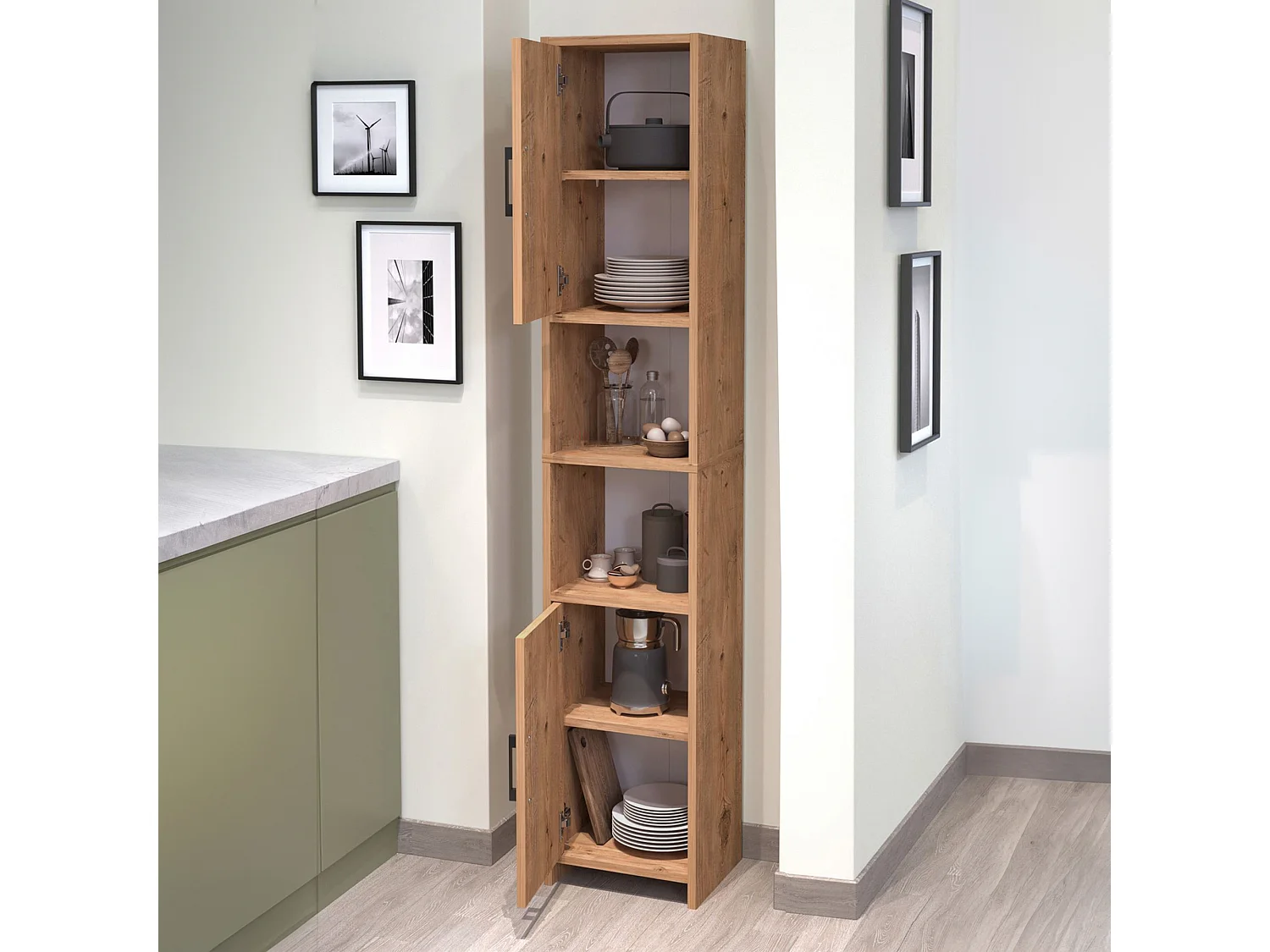 Meuble colonne de cuisine Rautrina 180 x 35 x 30 cm effet chêne [en.casa]