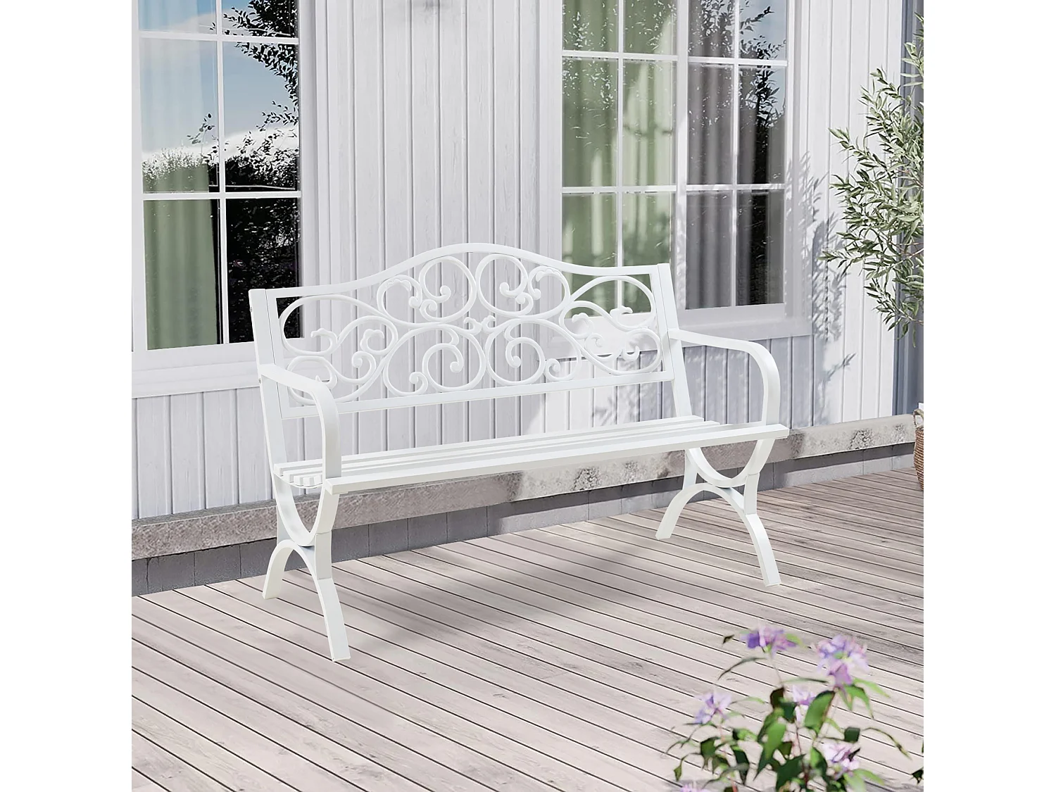 Banc de jardin Utav 127 x 53 x 79 cm acier blanc casa.pro