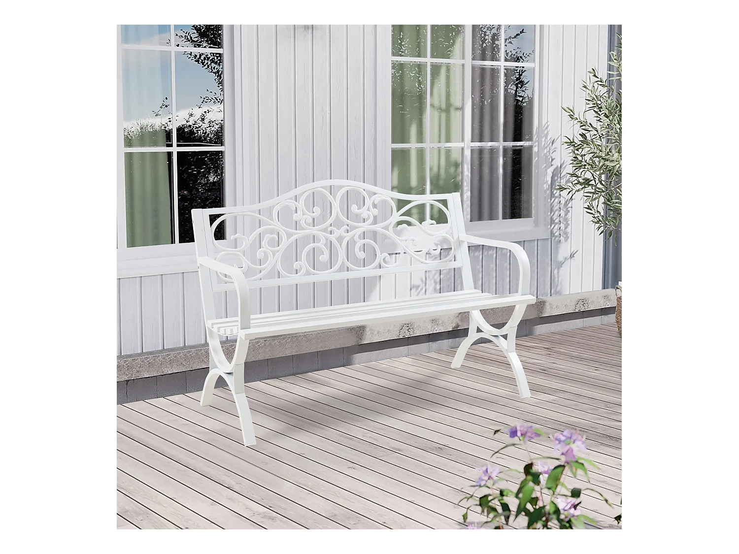 Banc de jardin Utav 127 x 53 x 79 cm acier blanc casa.pro