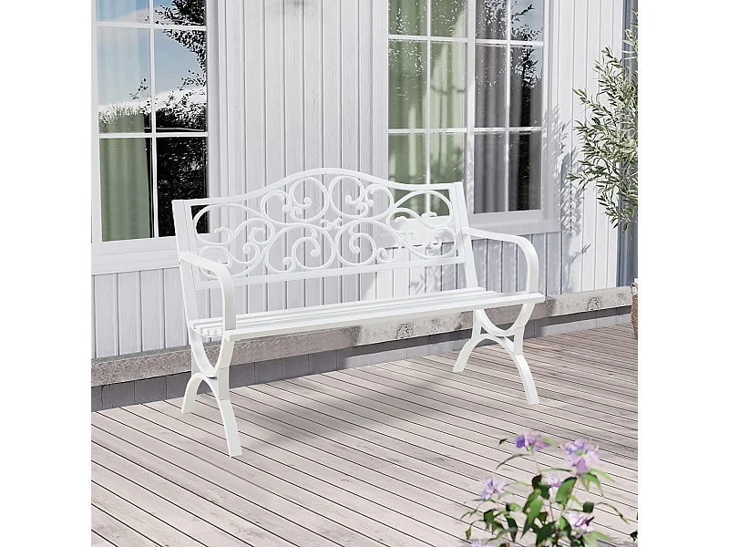 Banc de jardin Utav 127 x 53 x 79 cm acier blanc casa.pro