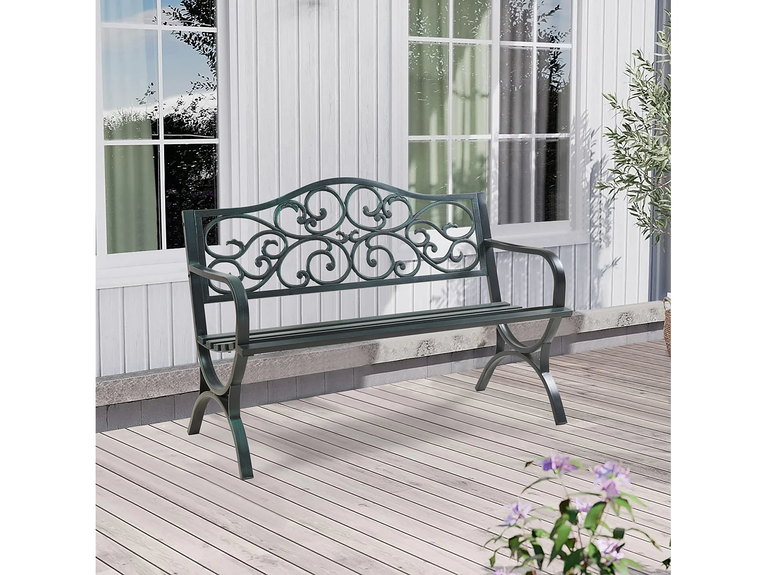 Banc de jardin Utav 127 x 53 x 79 cm acier gris foncé avec patine verte casa.pro