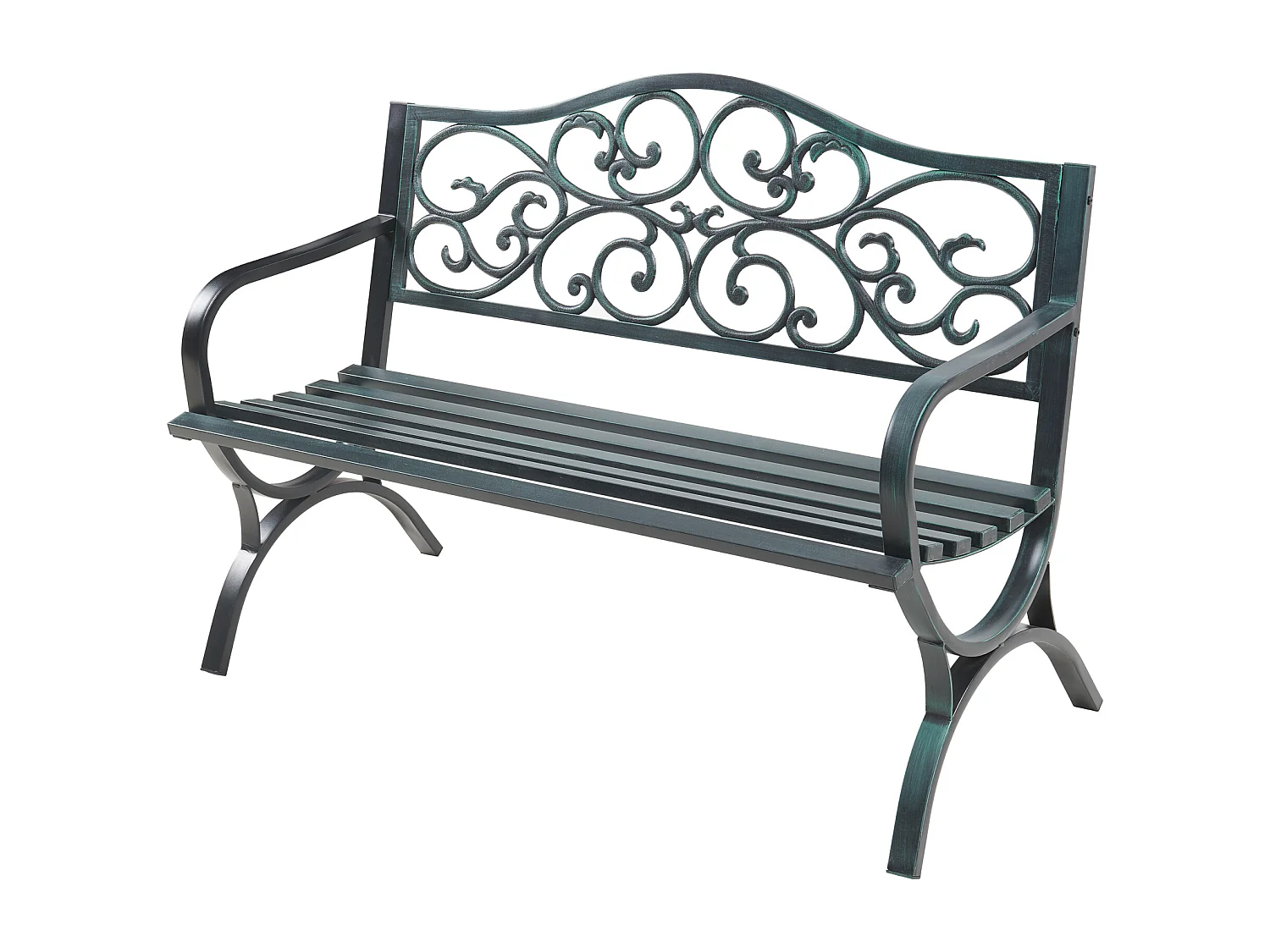 Banc de jardin Utav 127 x 53 x 79 cm acier gris foncé avec patine verte casa.pro