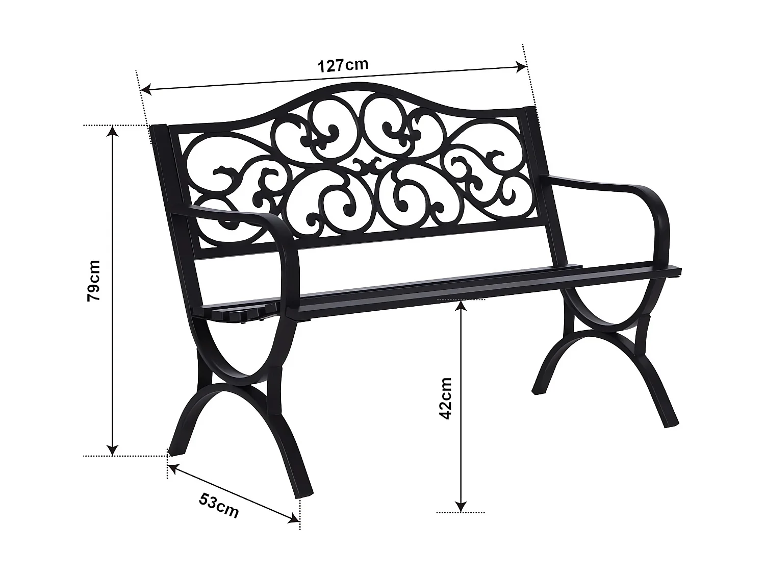 Banc de jardin Utav 127 x 53 x 79 cm acier gris foncé avec patine verte casa.pro