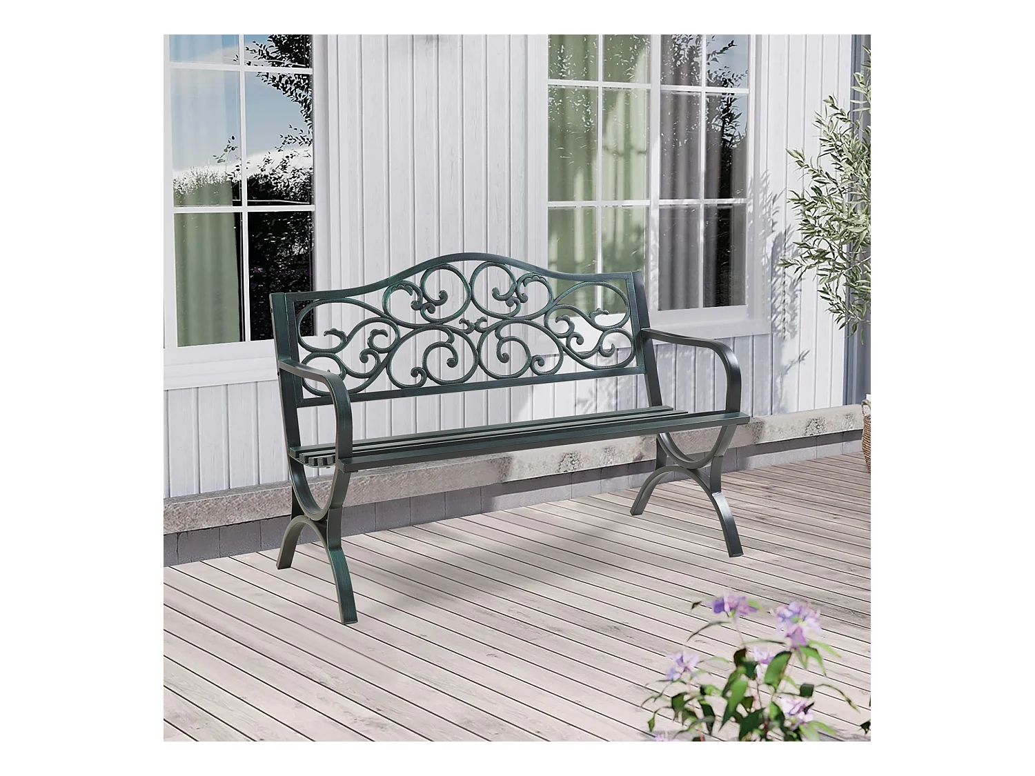 Banc de jardin Utav 127 x 53 x 79 cm acier gris foncé avec patine verte casa.pro