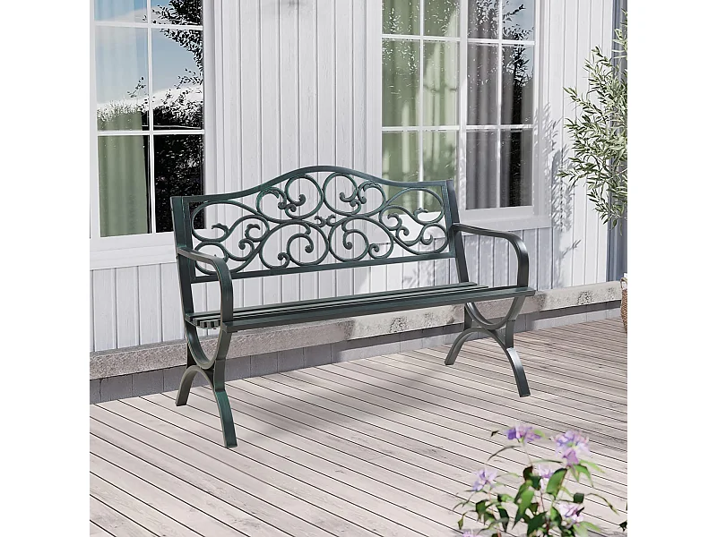 Banc de jardin Utav 127 x 53 x 79 cm acier gris foncé avec patine verte casa.pro