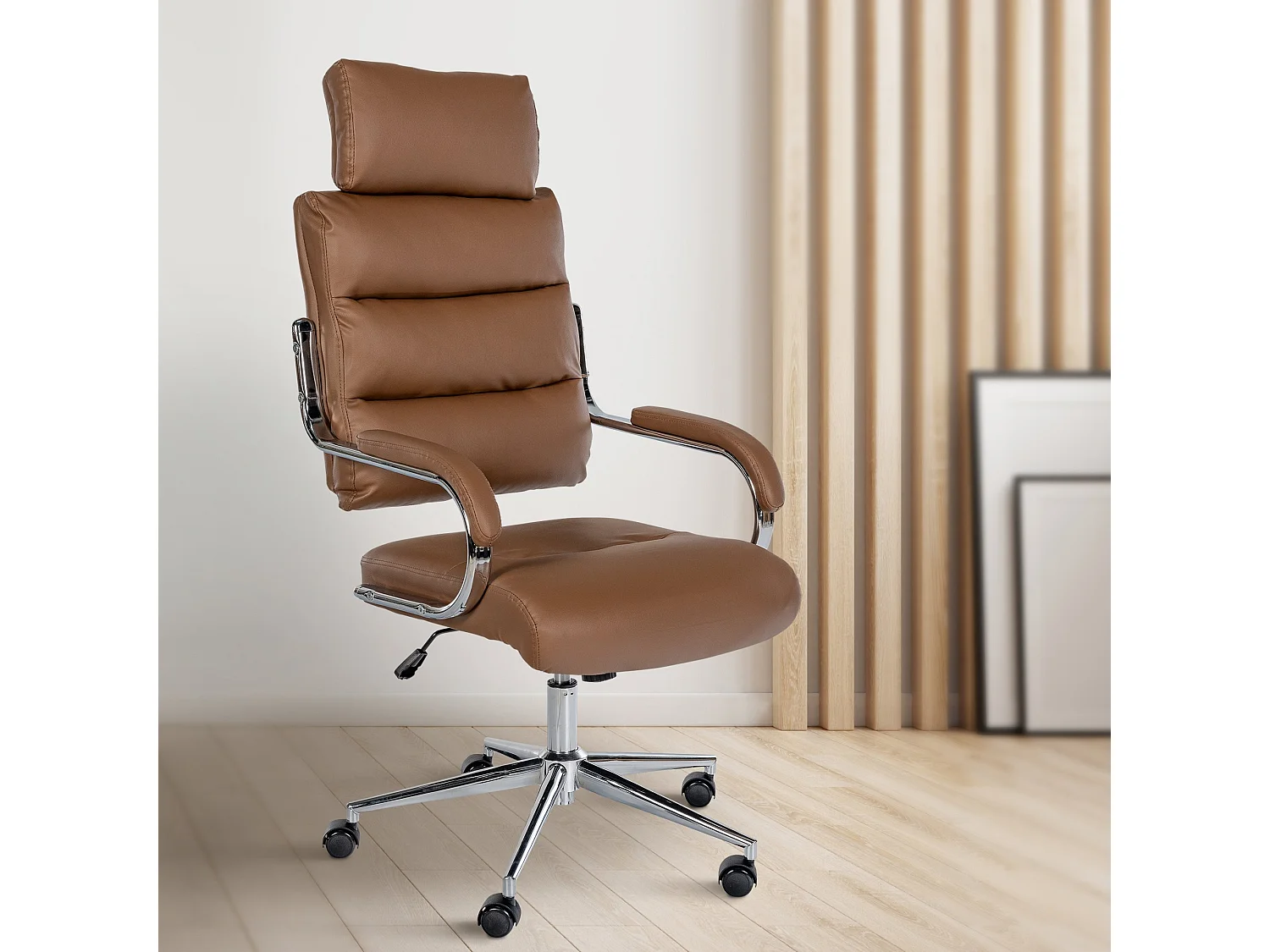 Chaise de bureau - Similicuir & Blanc - Marron clair - Campo