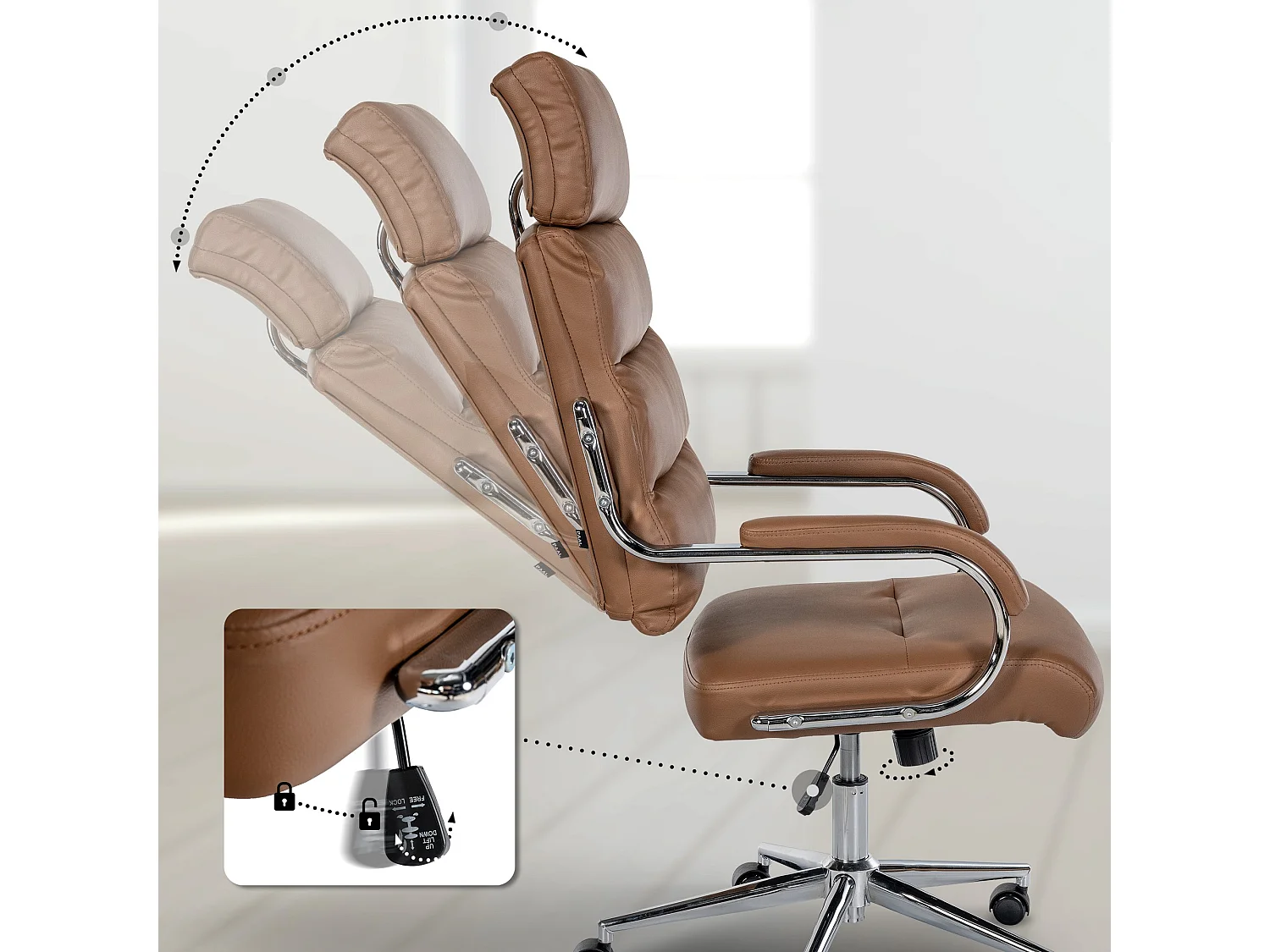 Chaise de bureau - Similicuir & Blanc - Marron clair - Campo