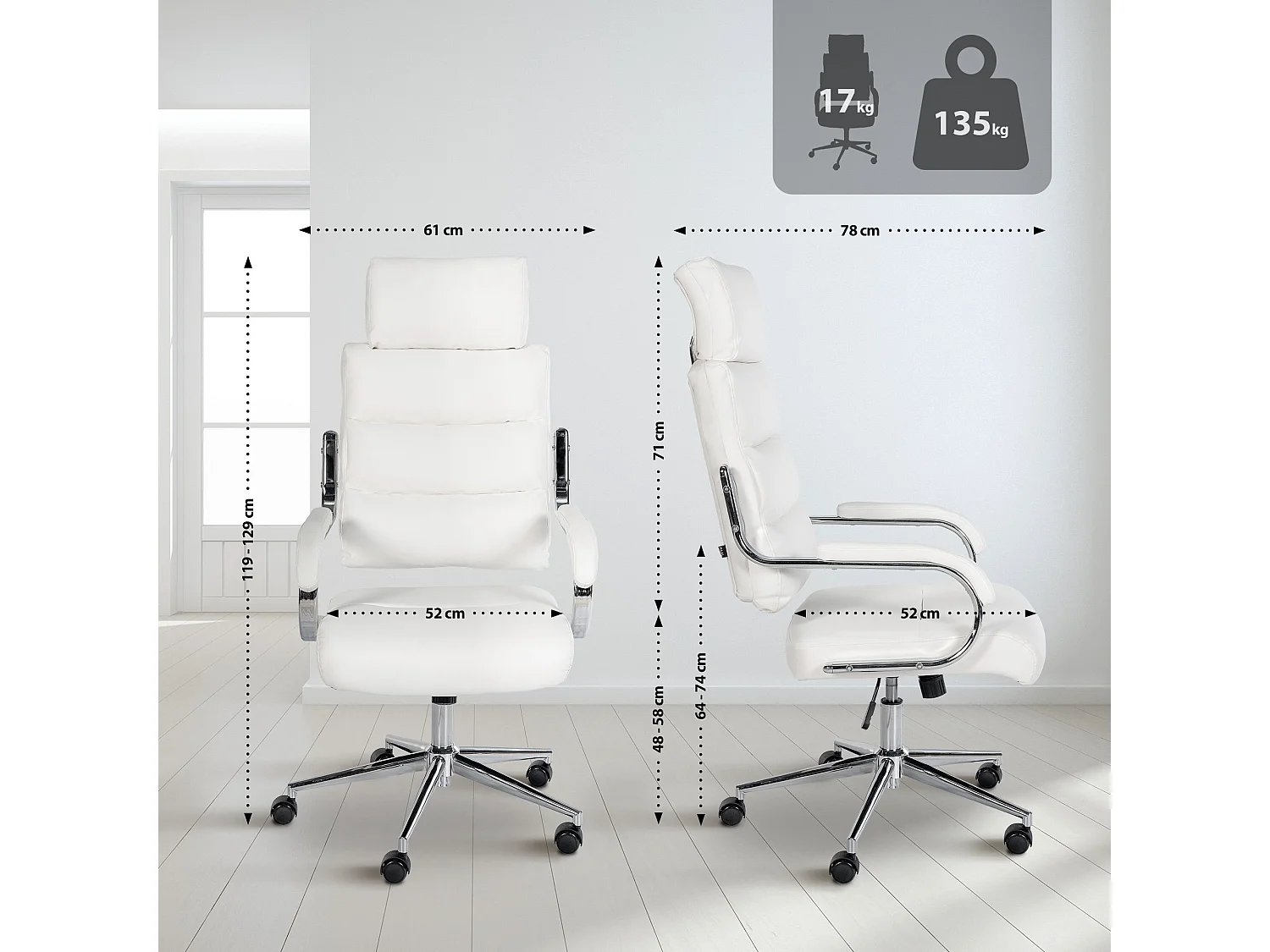 Chaise de bureau - Similicuir & Blanc - Blanc - Campo