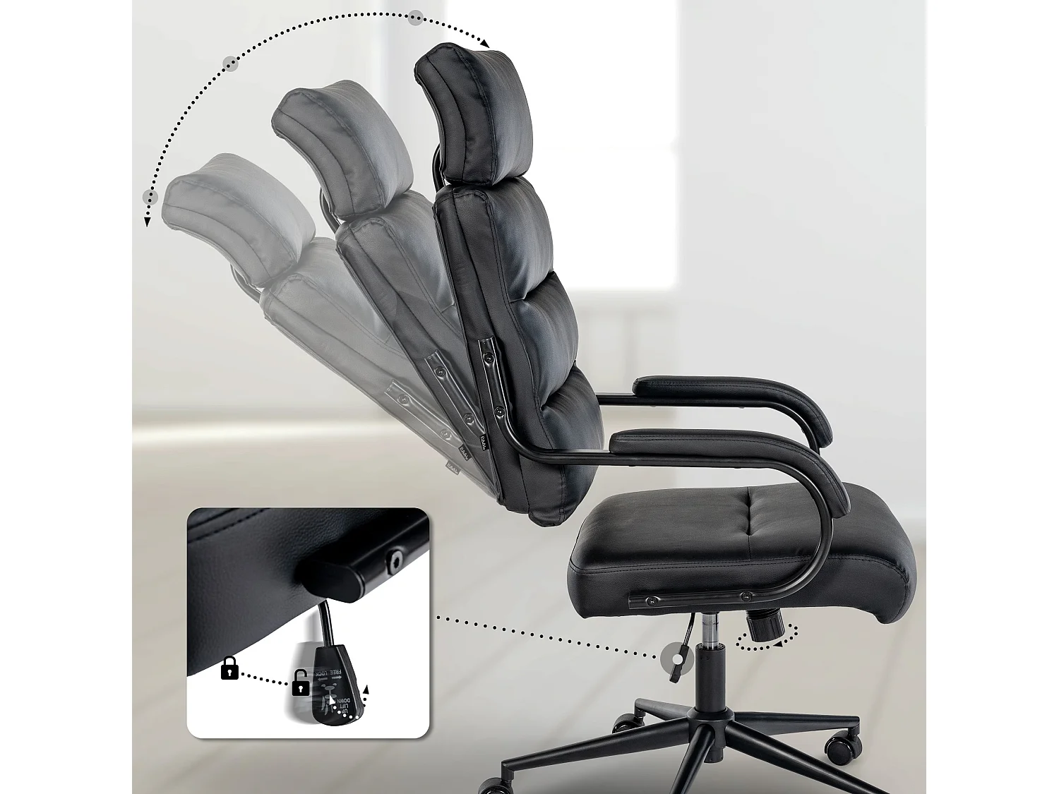 Chaise de bureau - Similicuir & Blanc - Noir / Noir - Campo