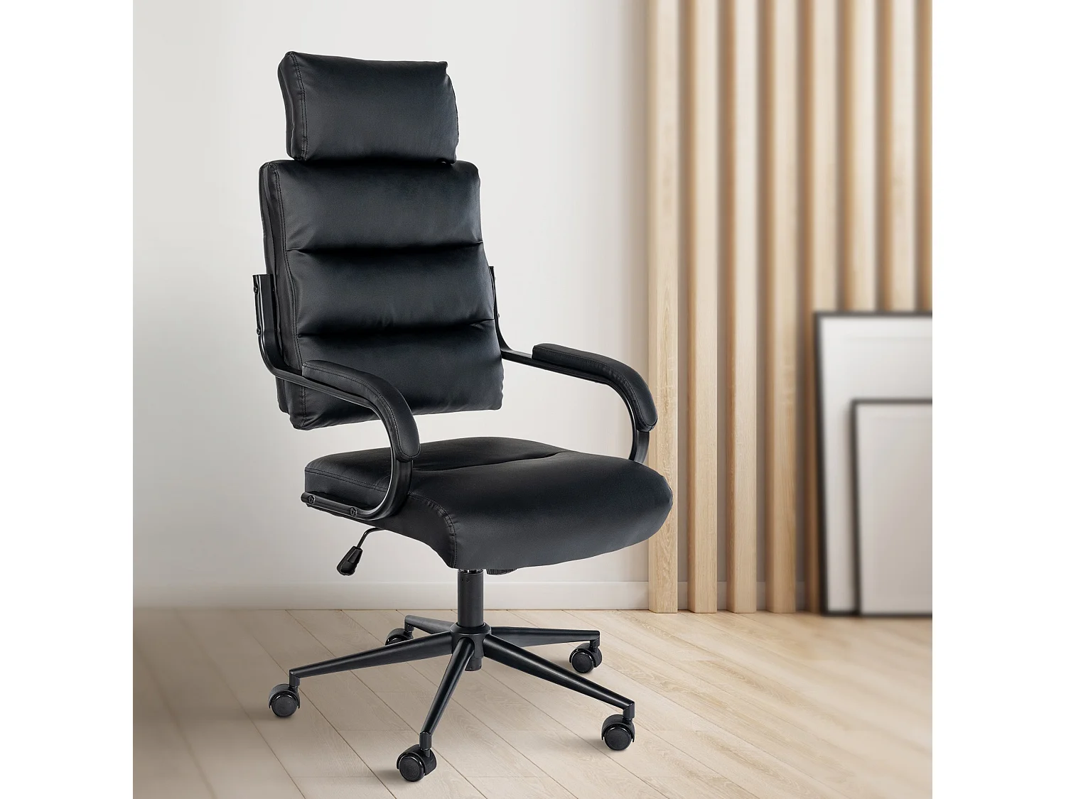 Chaise de bureau - Similicuir & Blanc - Noir / Noir - Campo