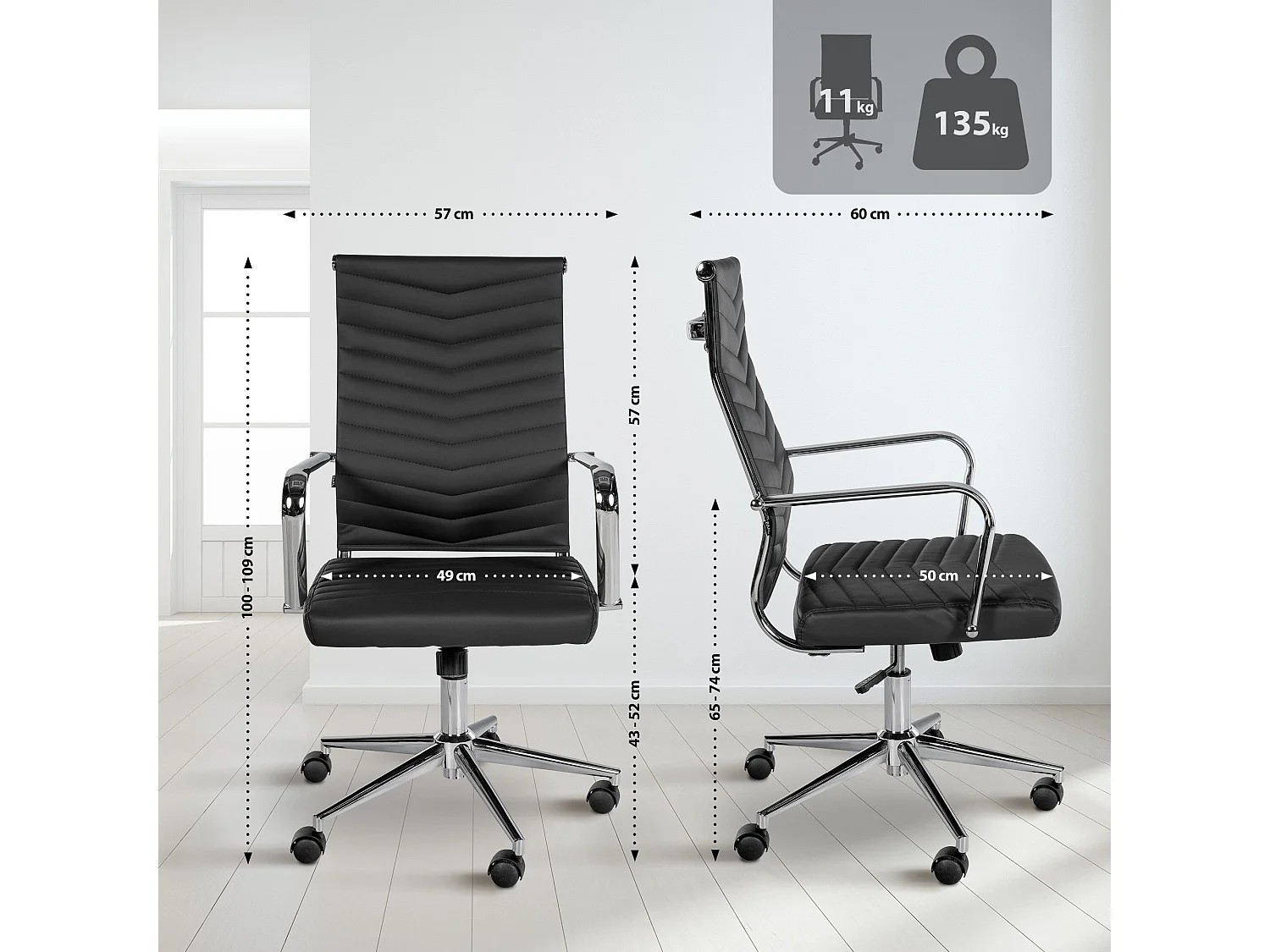 Chaise de bureau - Similicuir - Noir - Canby