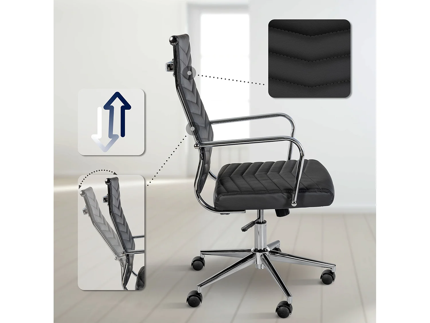 Chaise de bureau - Similicuir - Noir - Canby