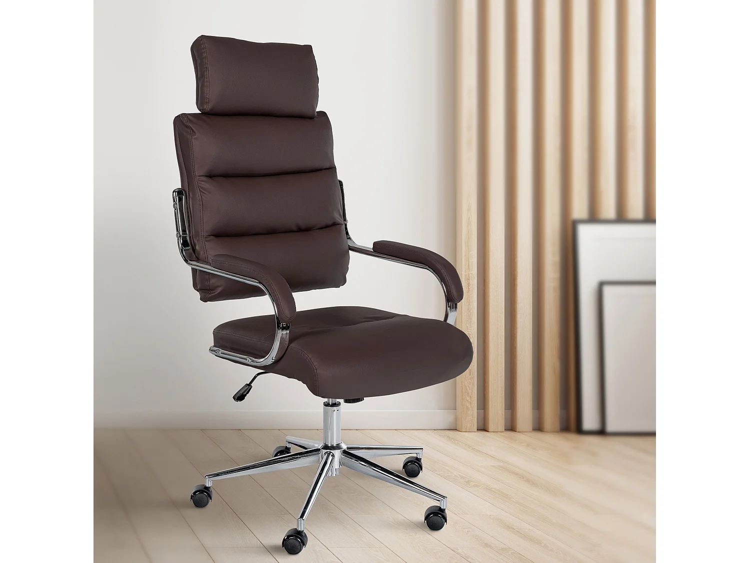 Chaise de bureau - Similicuir & Blanc - Marron - Campo