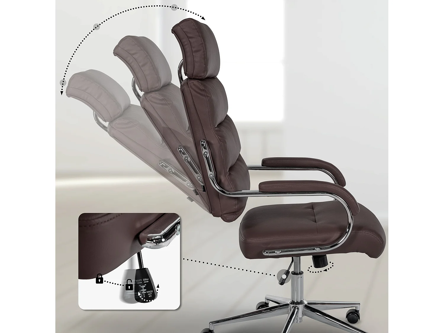 Chaise de bureau - Similicuir & Blanc - Marron - Campo