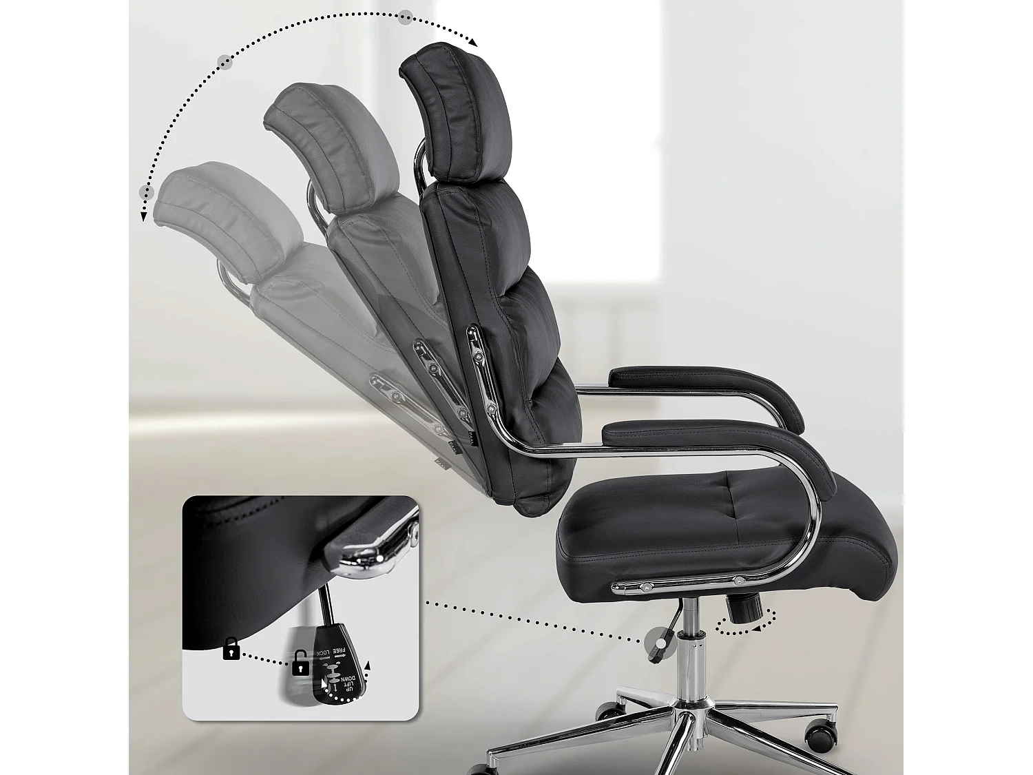 Chaise de bureau - Similicuir & Blanc - Noir - Campo