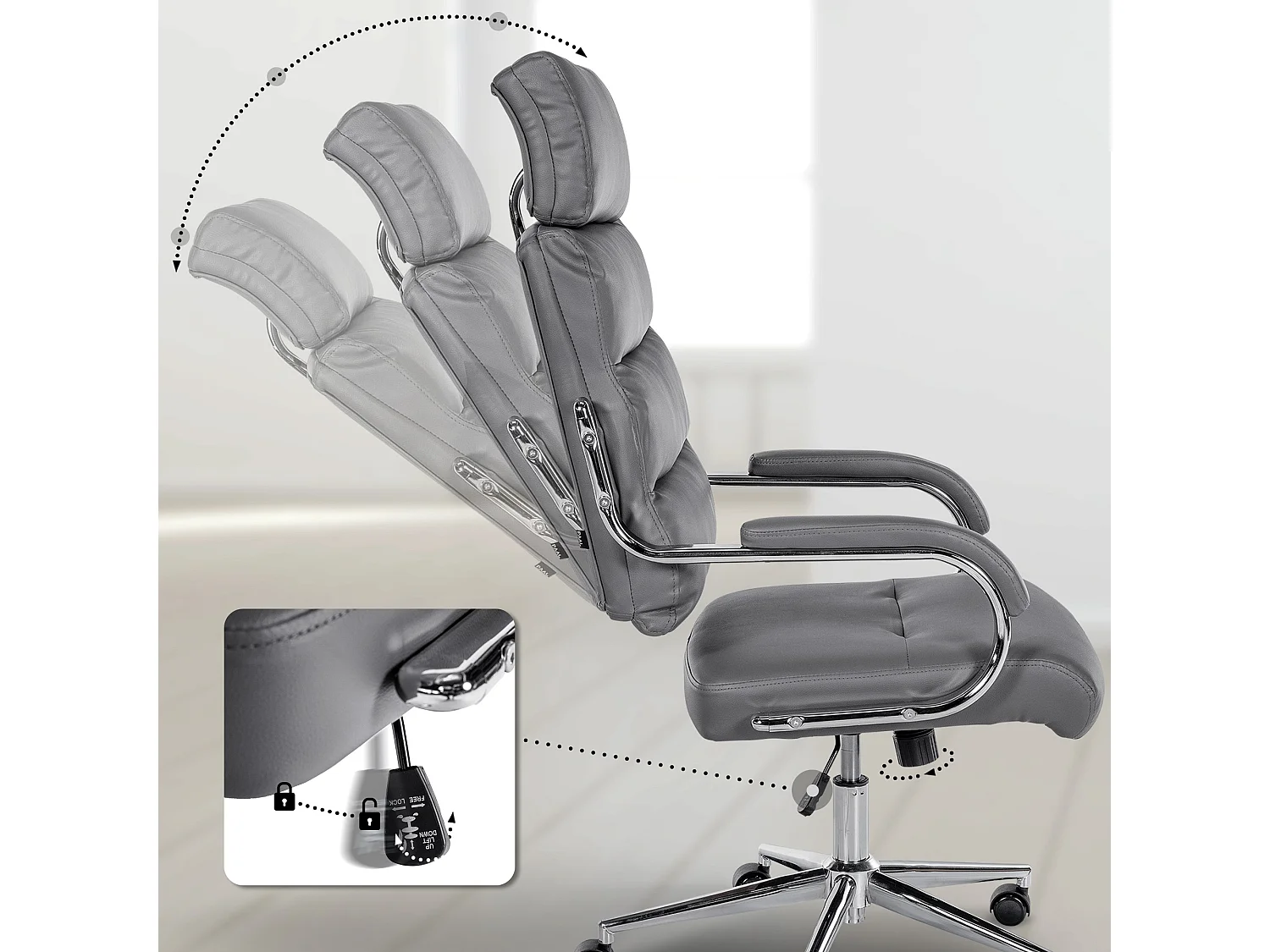 Chaise de bureau - Similicuir & Blanc - Gris - Campo