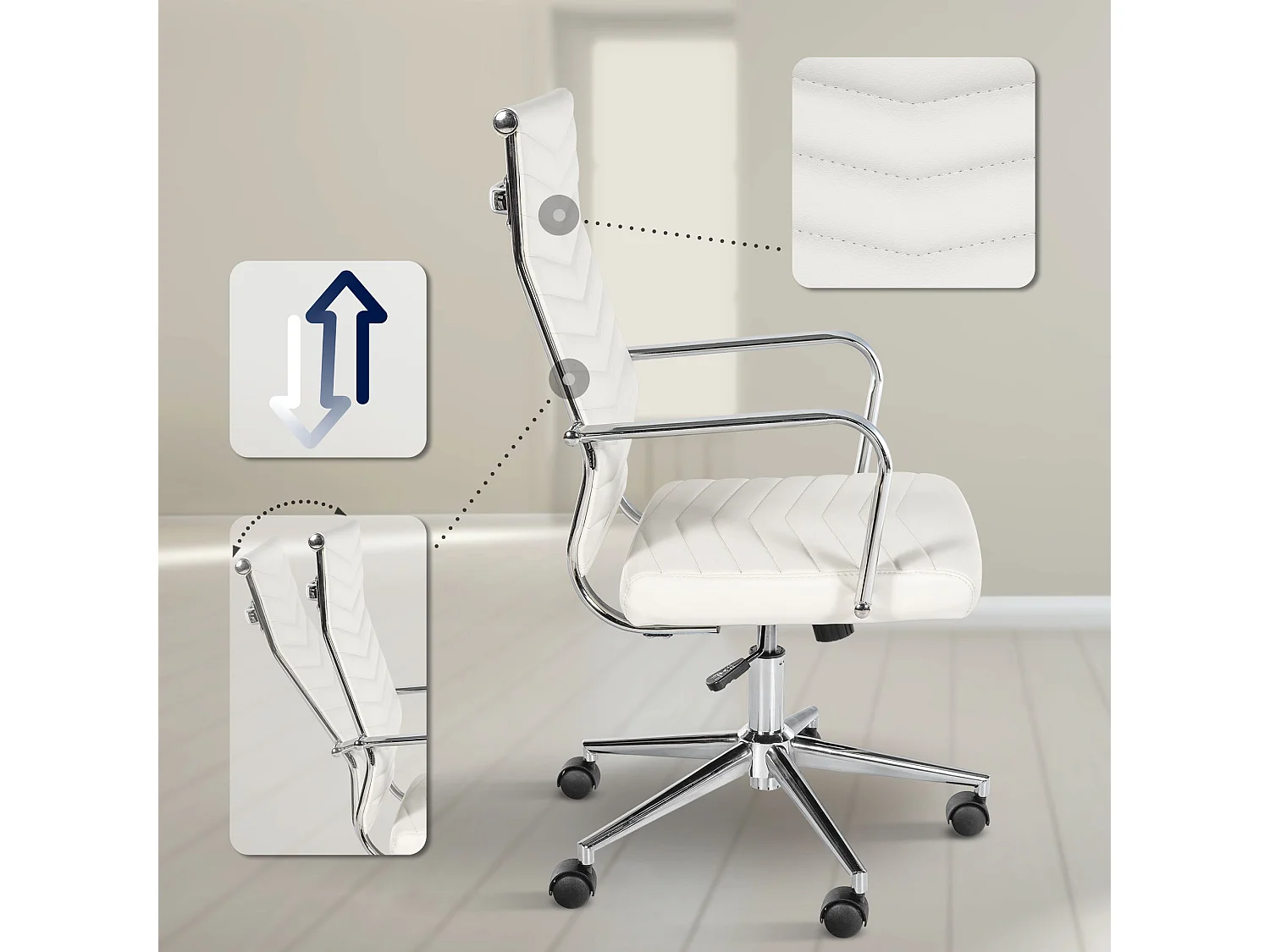 Chaise de bureau - Similicuir - Blanc - Canby