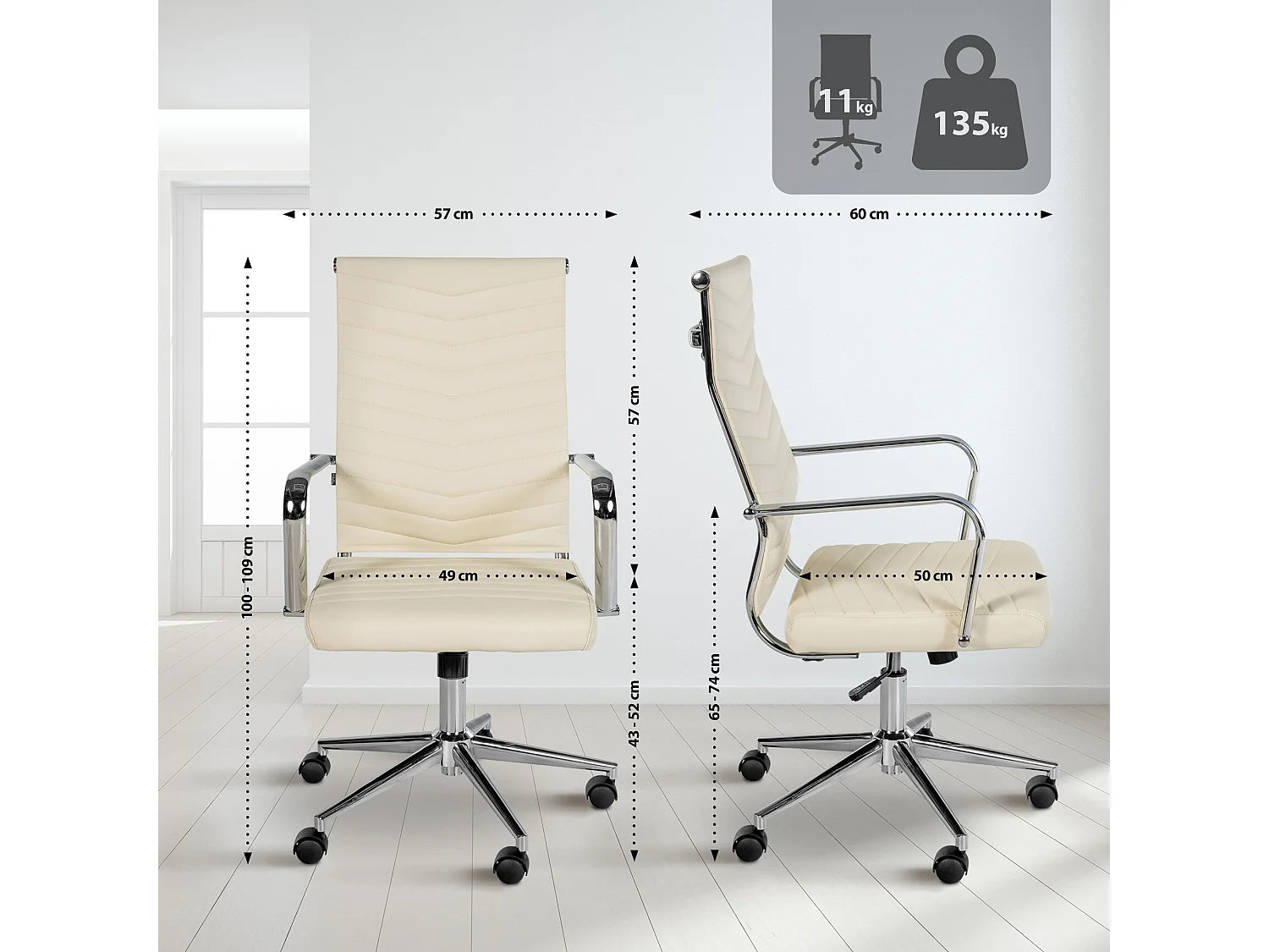 Chaise de bureau - Similicuir - Crème - Canby