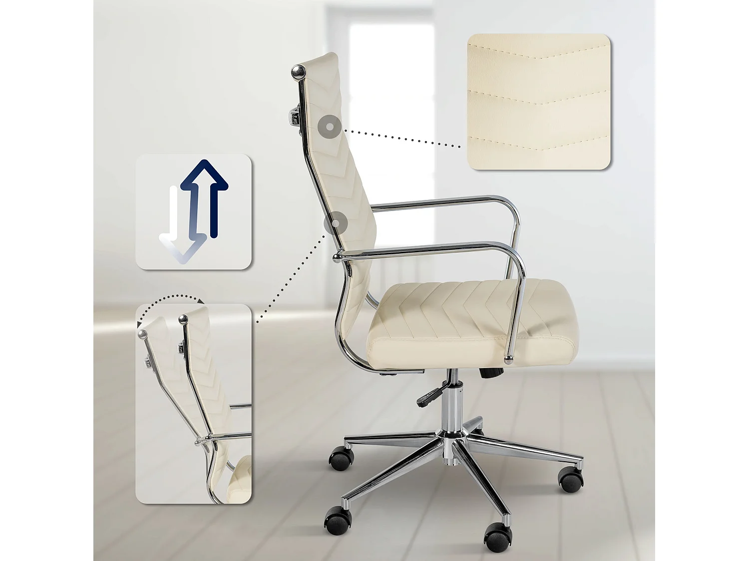 Chaise de bureau - Similicuir - Crème - Canby