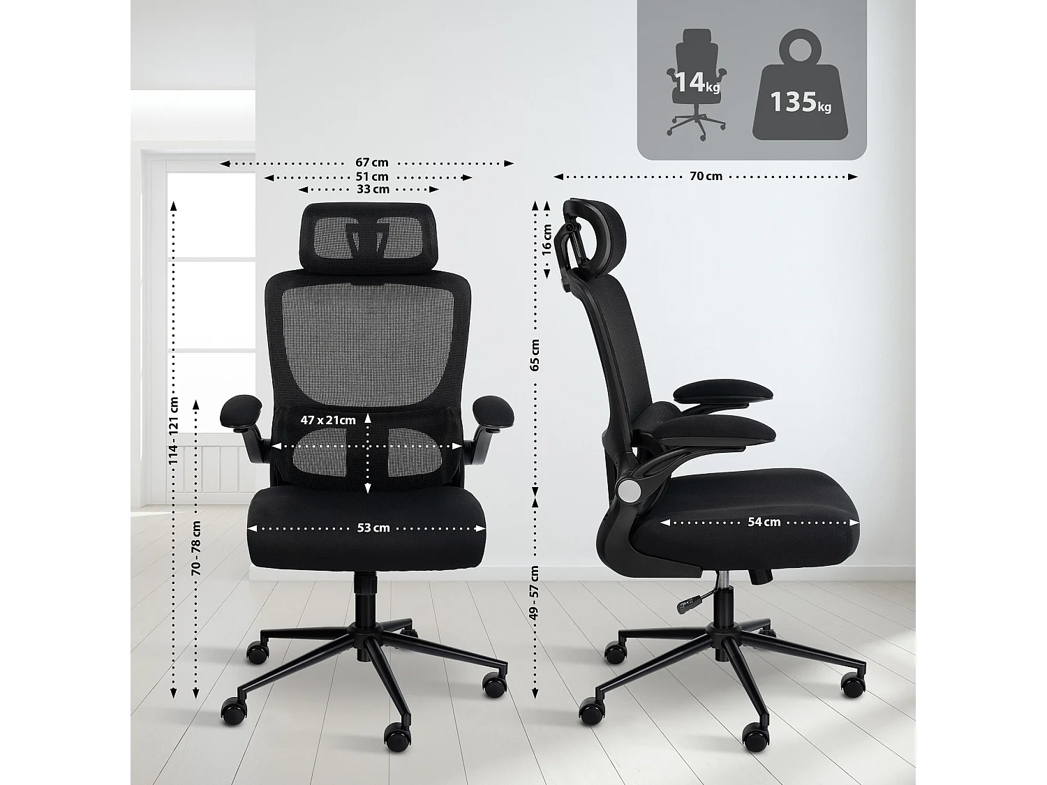 Chaise de bureau - Tissu & Noir - Noir - Newberg