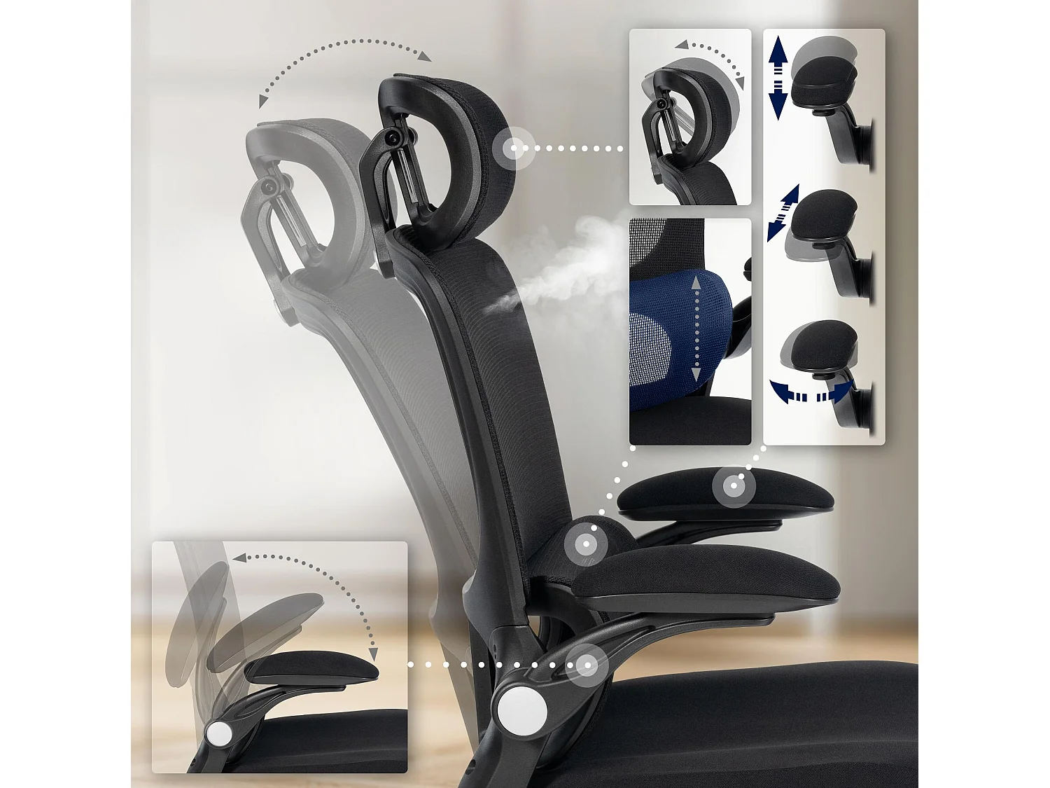 Chaise de bureau - Tissu & Noir - Noir - Newberg