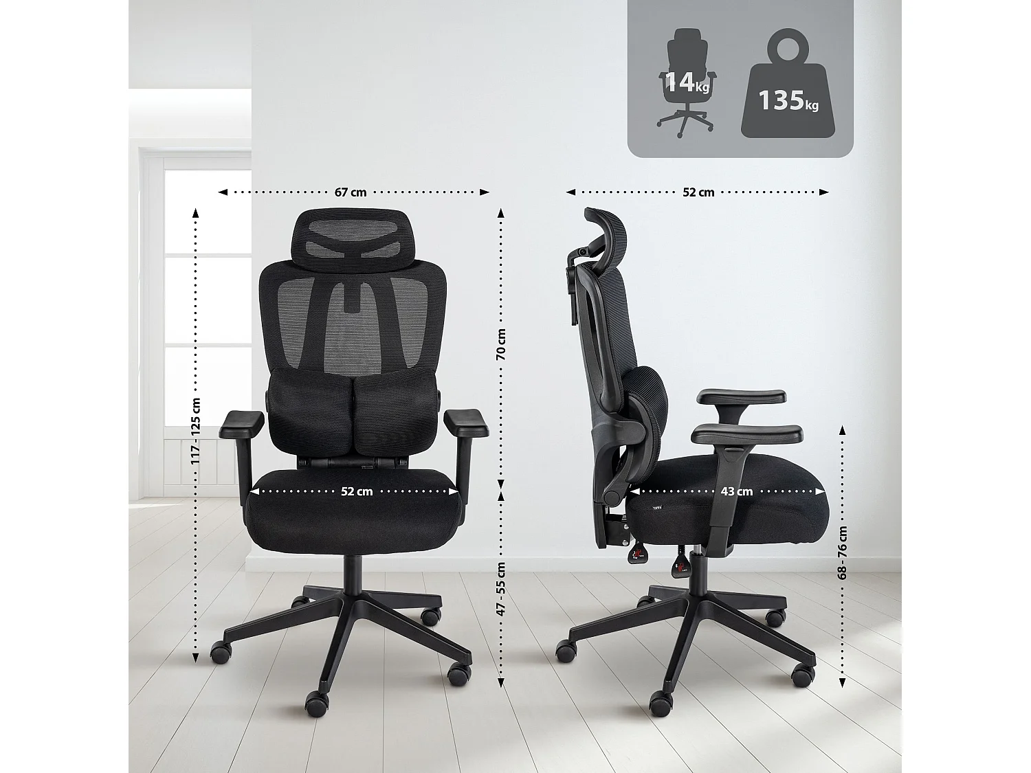 Chaise de bureau - Tissu - Noir - Altamont