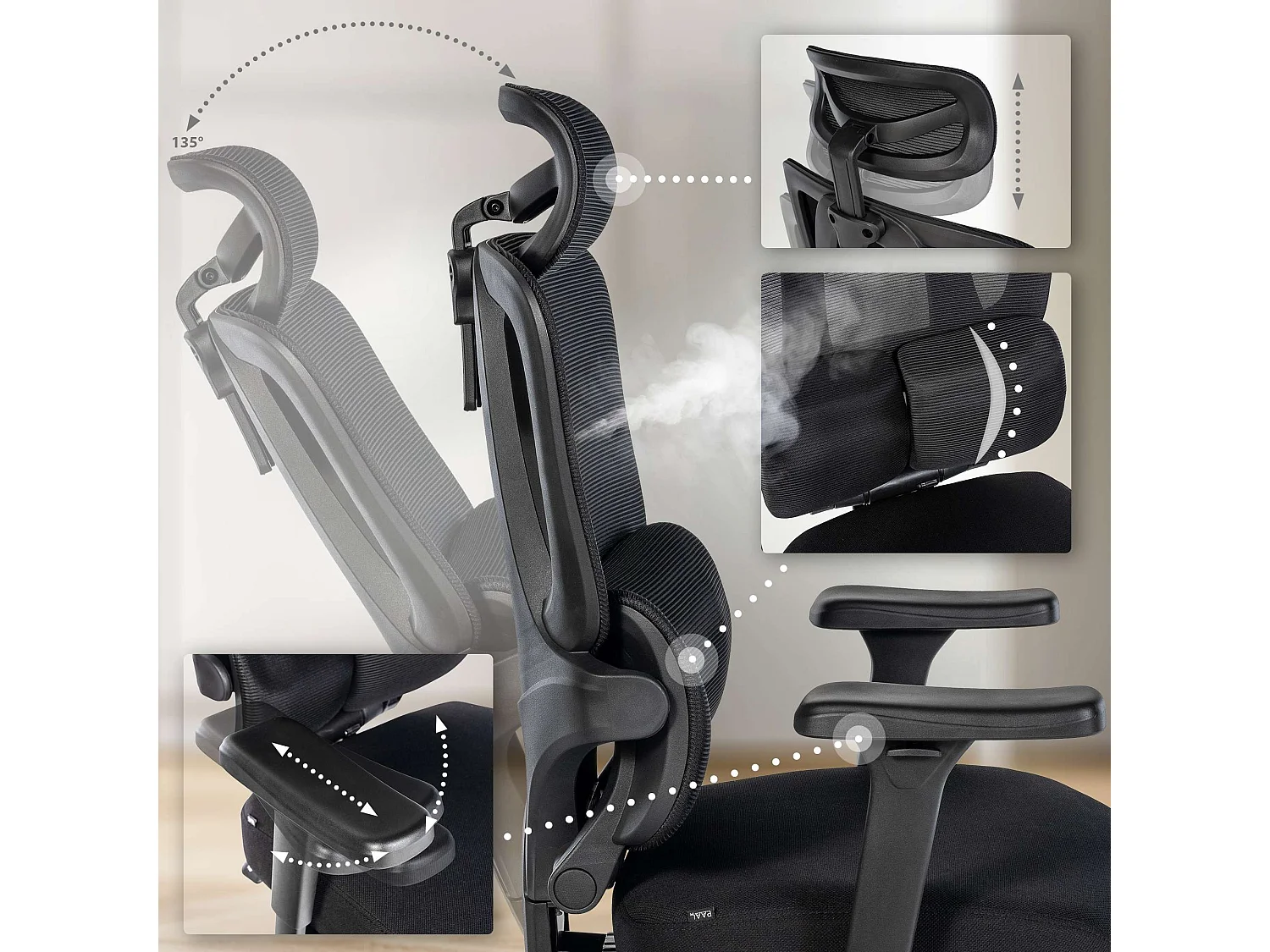 Chaise de bureau - Tissu & Noir - Noir - Altamont