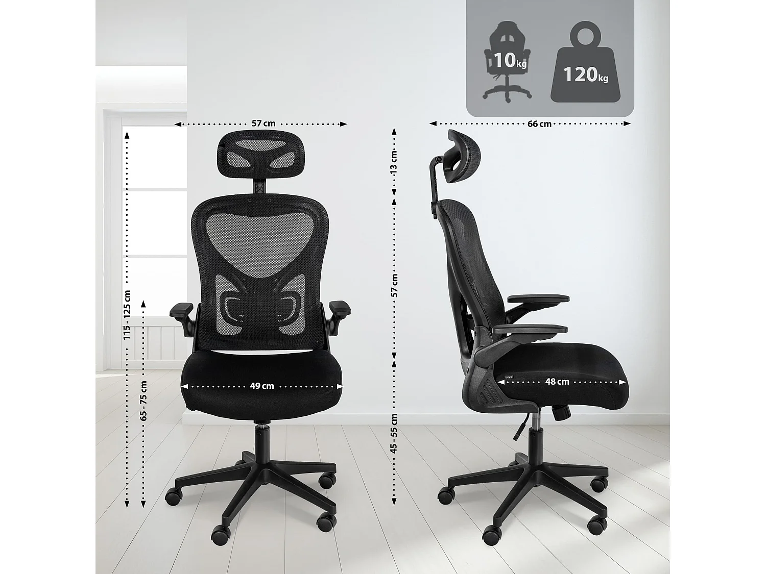 Chaise de bureau - Tissu - Noir - Roseburg