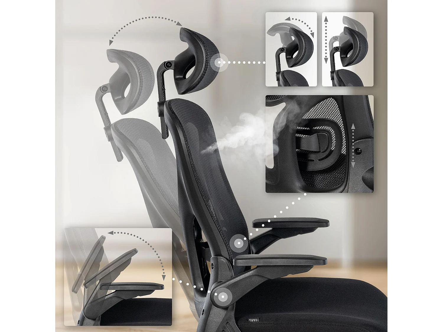 Chaise de bureau - Tissu - Noir - Roseburg