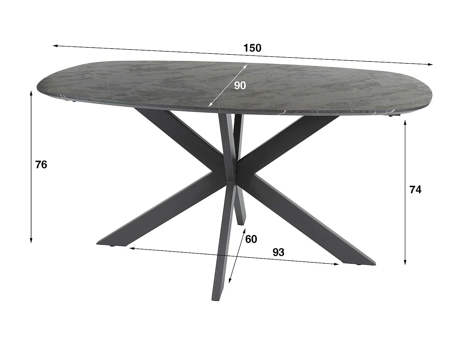 Table ovale pied central croisé 150 cm RALF
