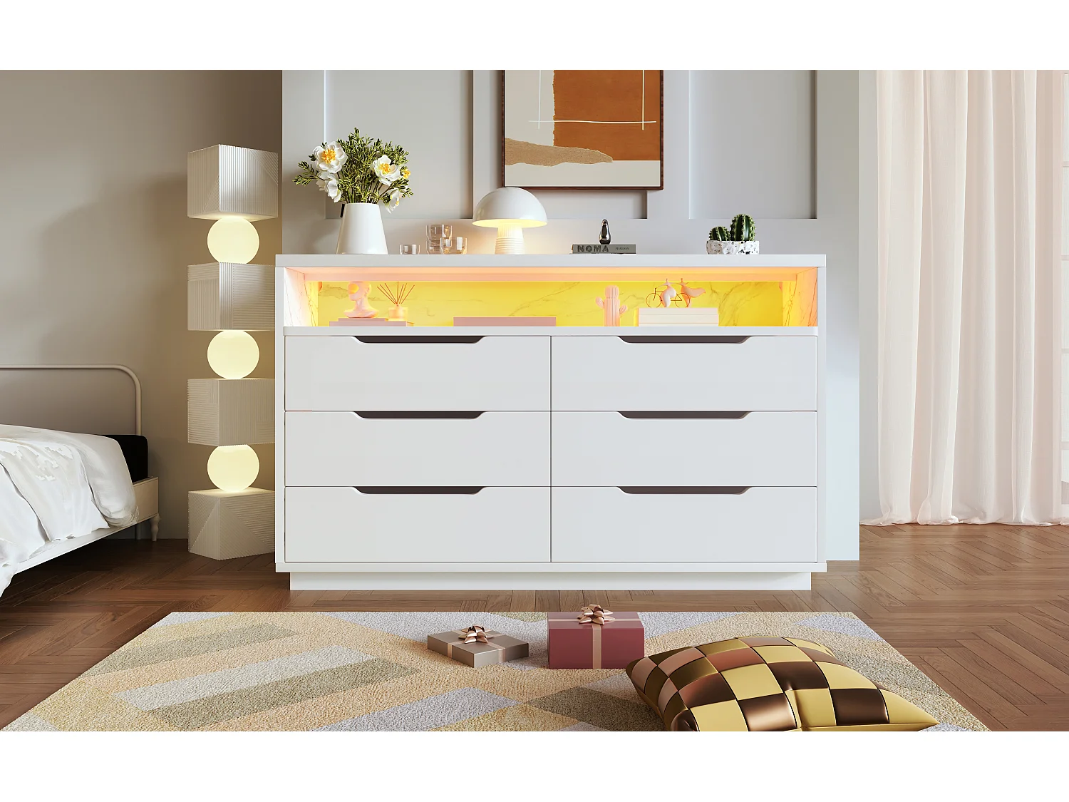 Zeitgenössischer Buffet mit LED - mit 6 Schubladen - Weiß