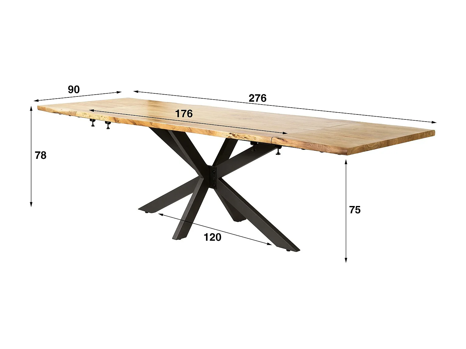 Table extensible 175/275 acacia bords irréguliers MELBOURNE