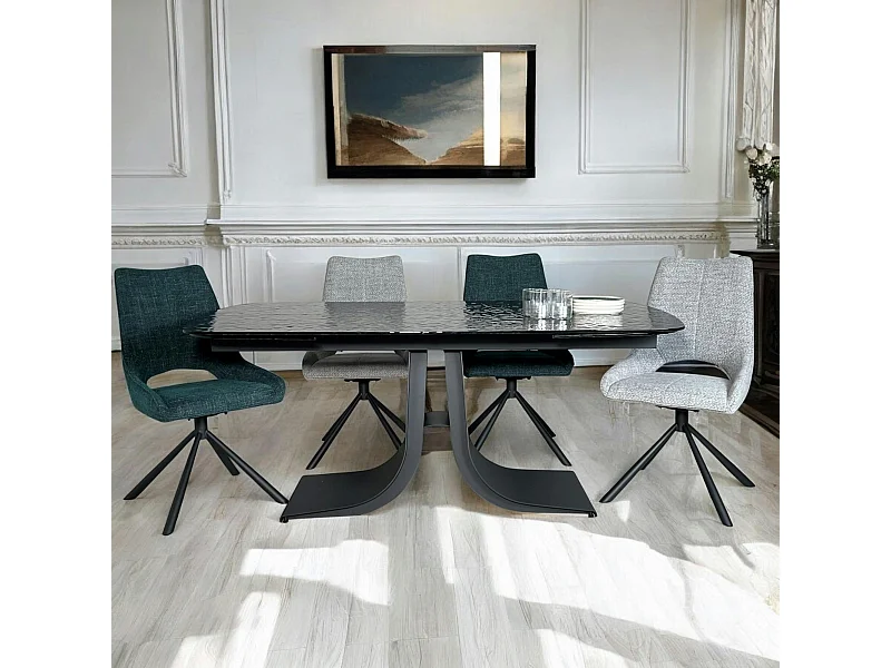 Table en verre ondulé noir extensible 180-260 cm LIGURIE