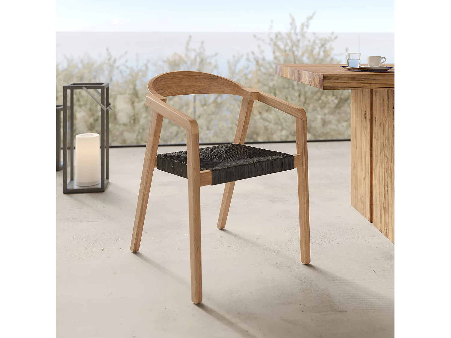 Sedia da giardino in legno di teak riciclato e rattan sintetico - Malio