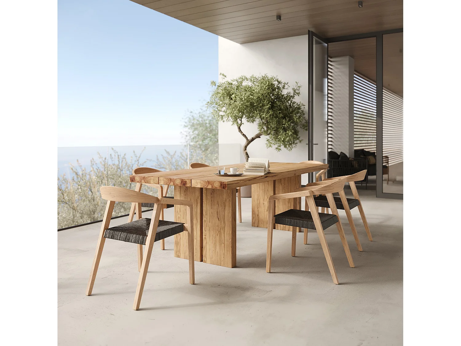 Sedia da giardino in legno di teak riciclato e rattan sintetico - Malio