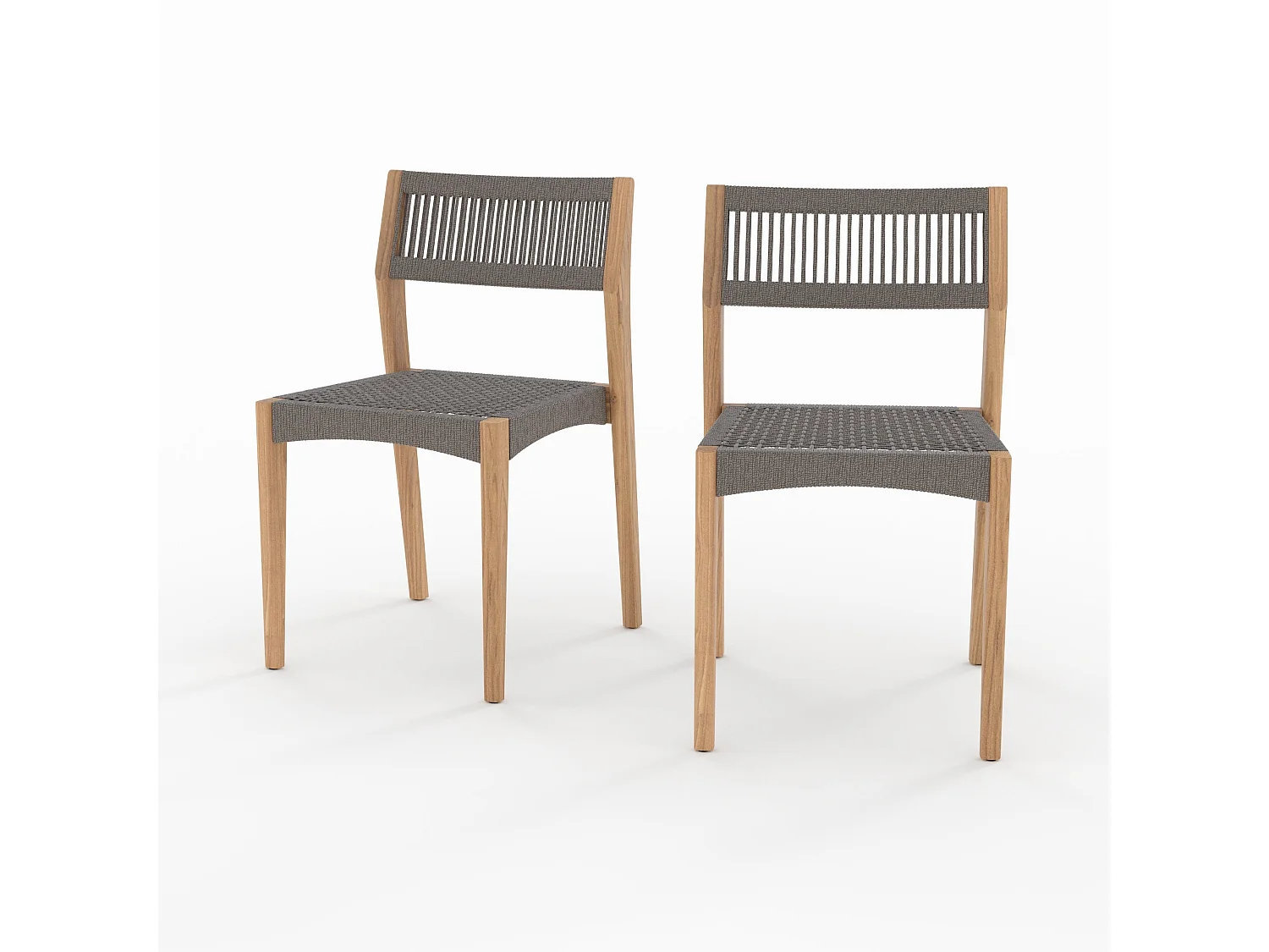 Lot de 2 chaises de jardin en bois de teck recyclé et tissage en corde - Nusa