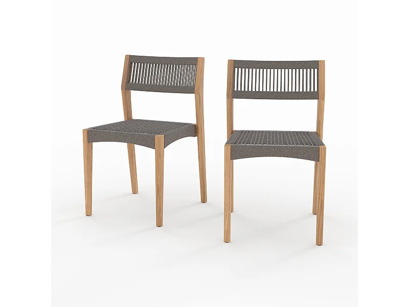 Lot de 2 chaises de jardin en bois de teck recyclé et tissage en corde - Nusa