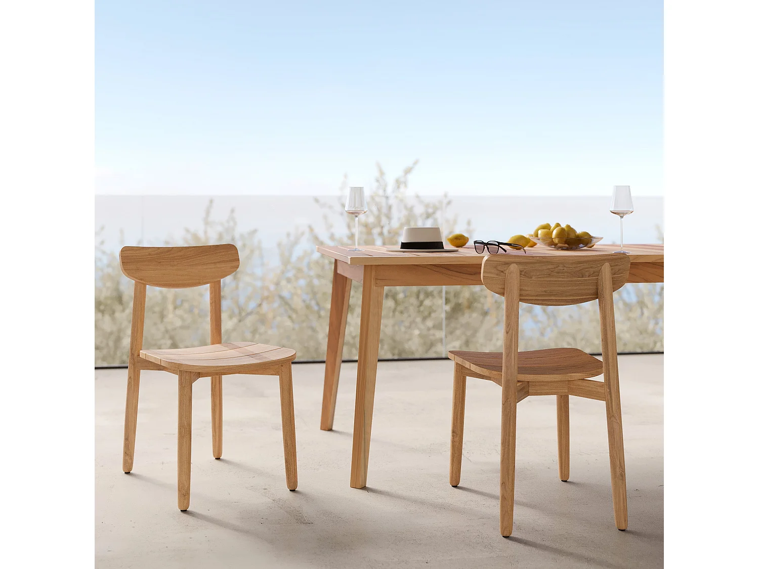 Lot de 2 chaises de jardin en bois de teck recyclé - Lufy