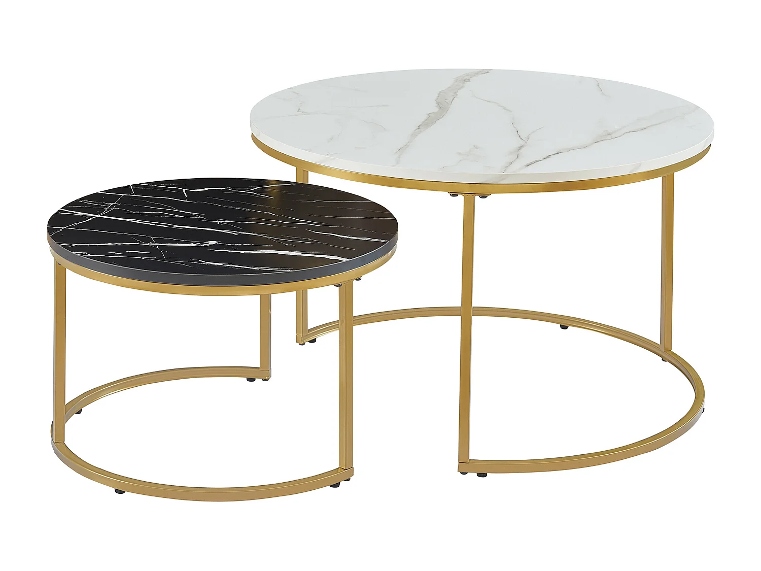 Set de 2 tables basses Christchurch rondes gigognes effet marbre blanc noir doré [en.casa]