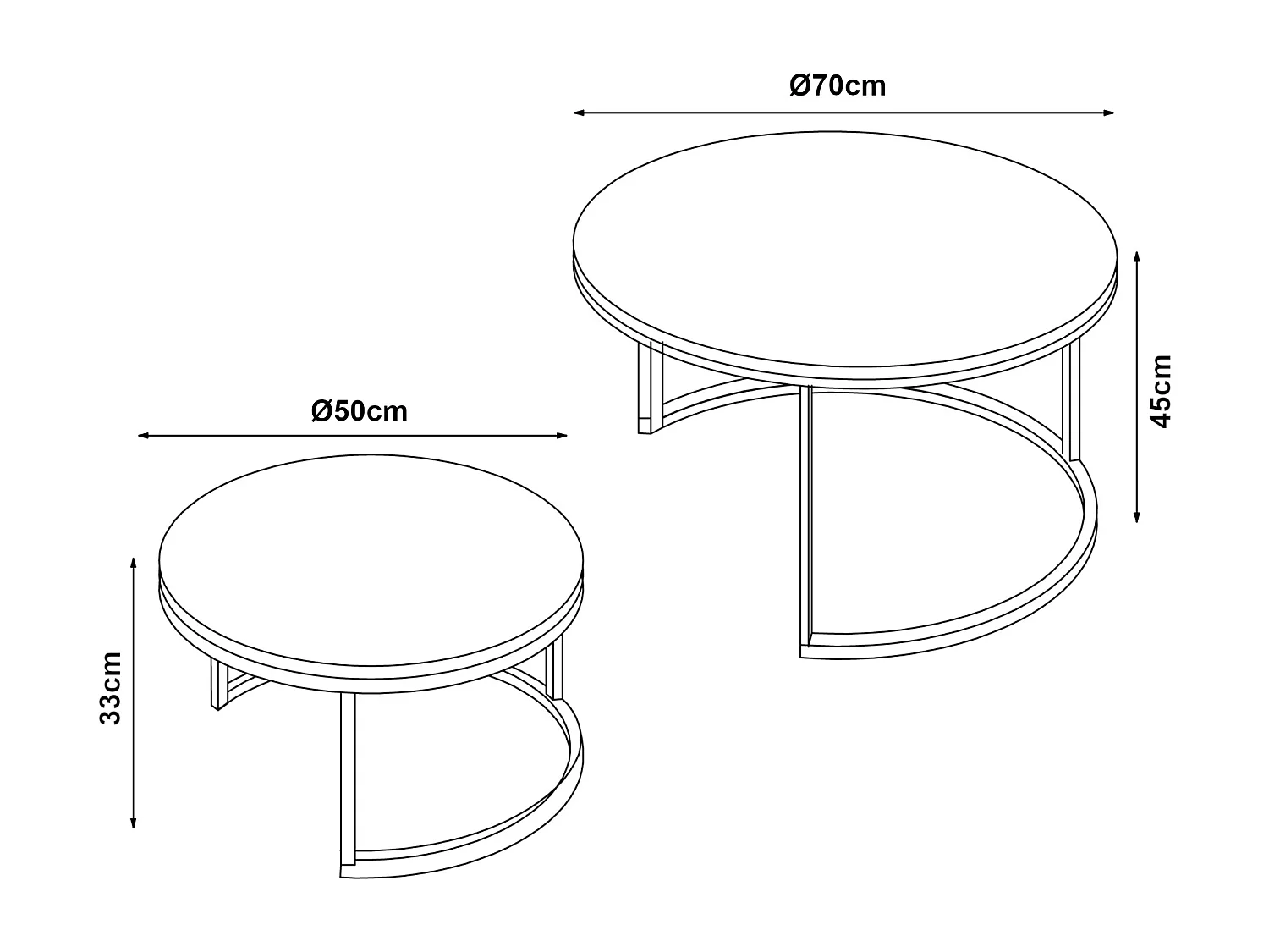 Set de 2 tables basses Christchurch rondes gigognes effet marbre blanc noir doré [en.casa]