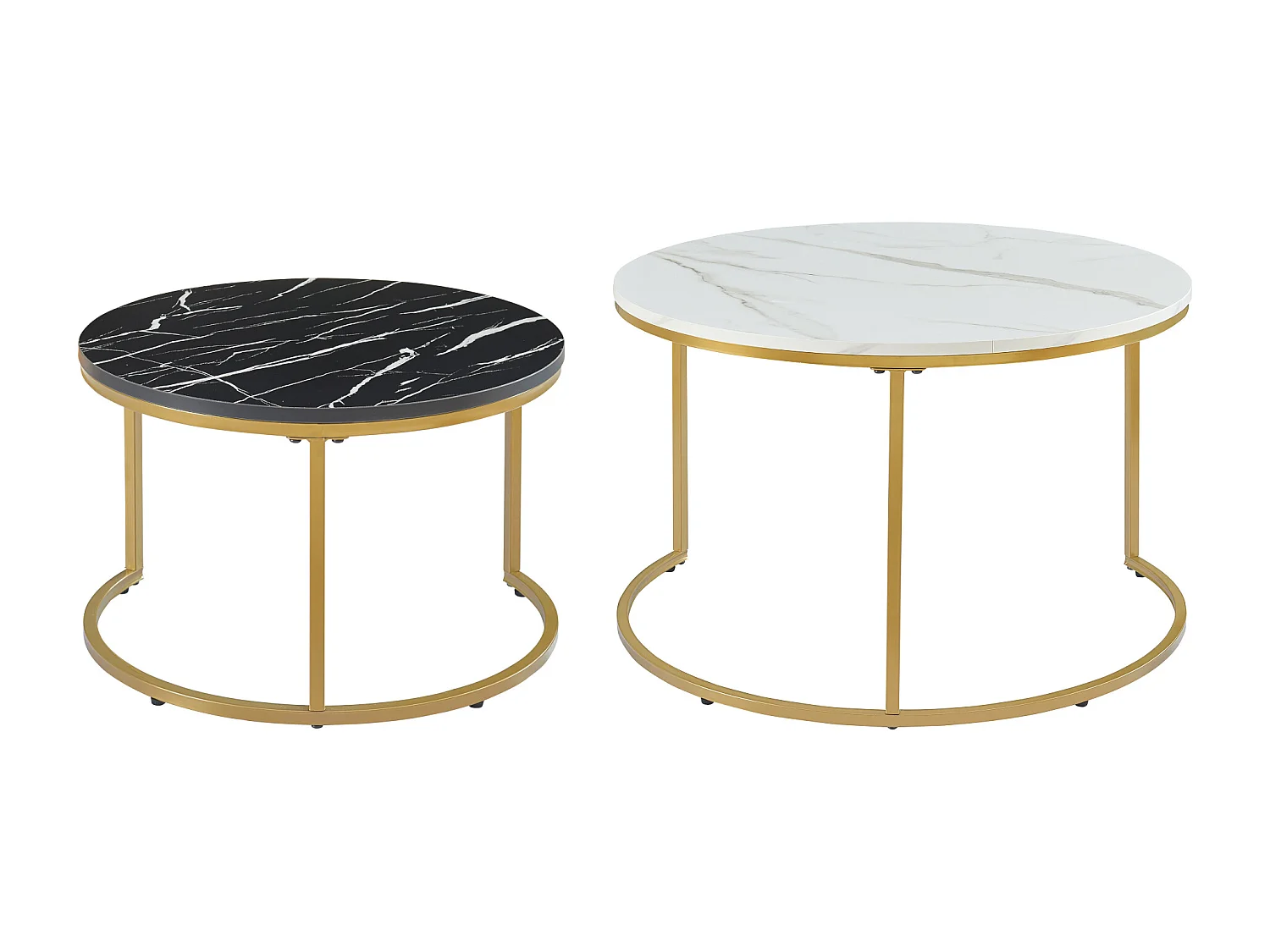 Set de 2 tables basses Christchurch rondes gigognes effet marbre blanc noir doré [en.casa]