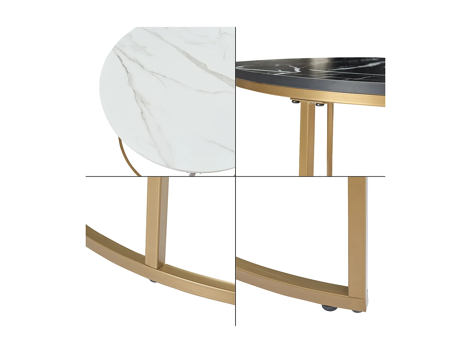 Set de 2 tables basses Christchurch rondes gigognes effet marbre blanc noir doré [en.casa]