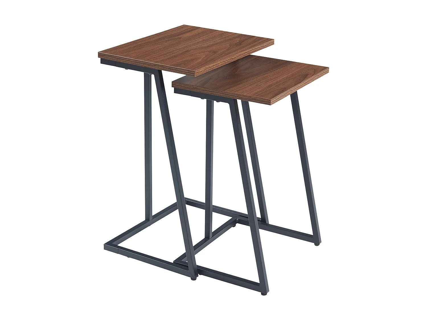 Lot de 2 tables basses gigognes Salem acier panneau de particules noir effet noyer [en.casa]