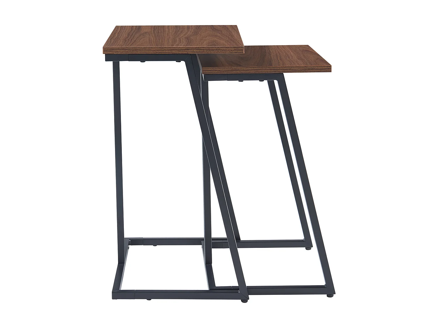Lot de 2 tables basses gigognes Salem acier panneau de particules noir effet noyer [en.casa]