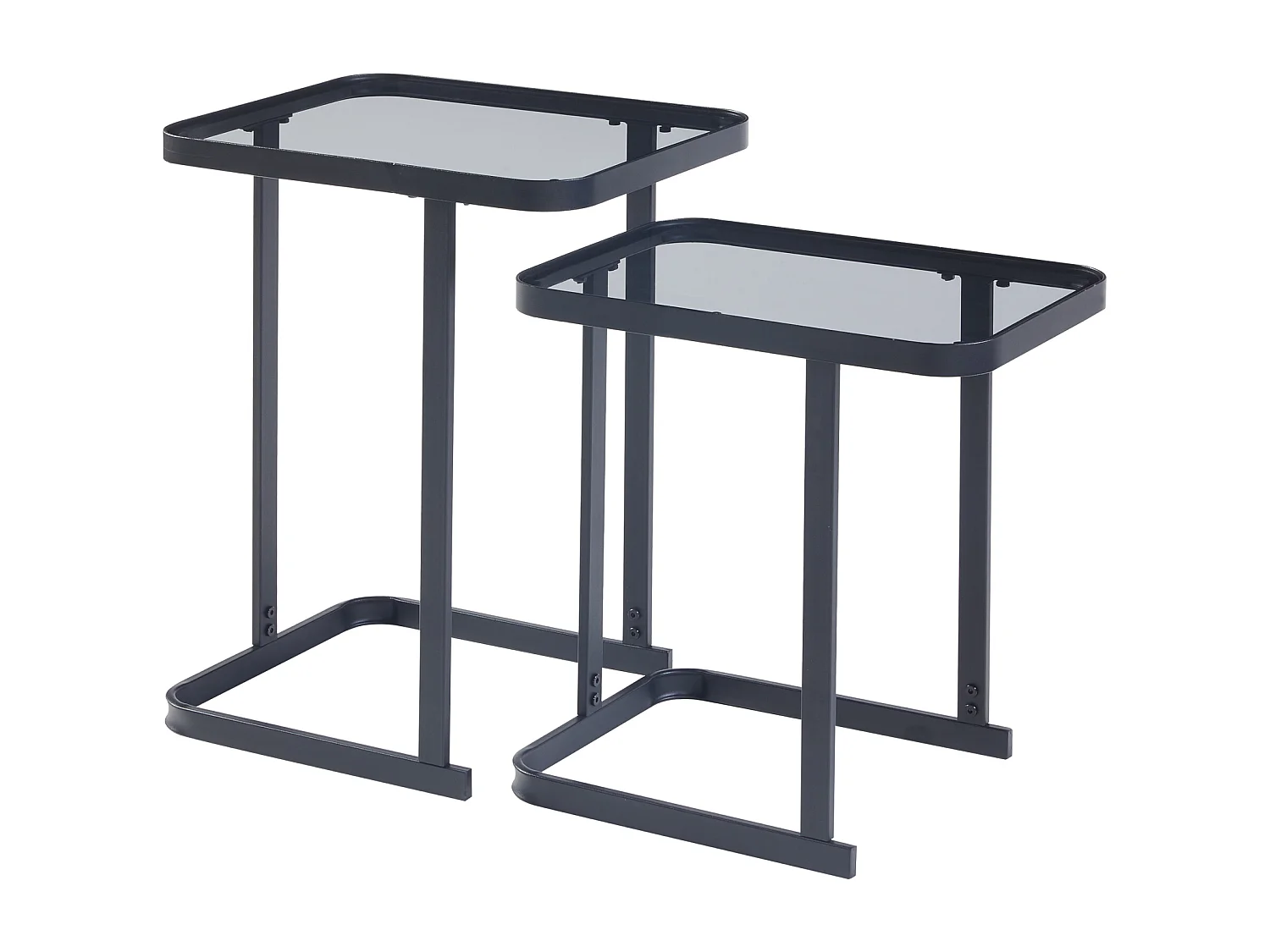 Set de 2 tables basses gigognes Laxå de tailles différentes verre trempé de 4 mm métal noir [en.casa]