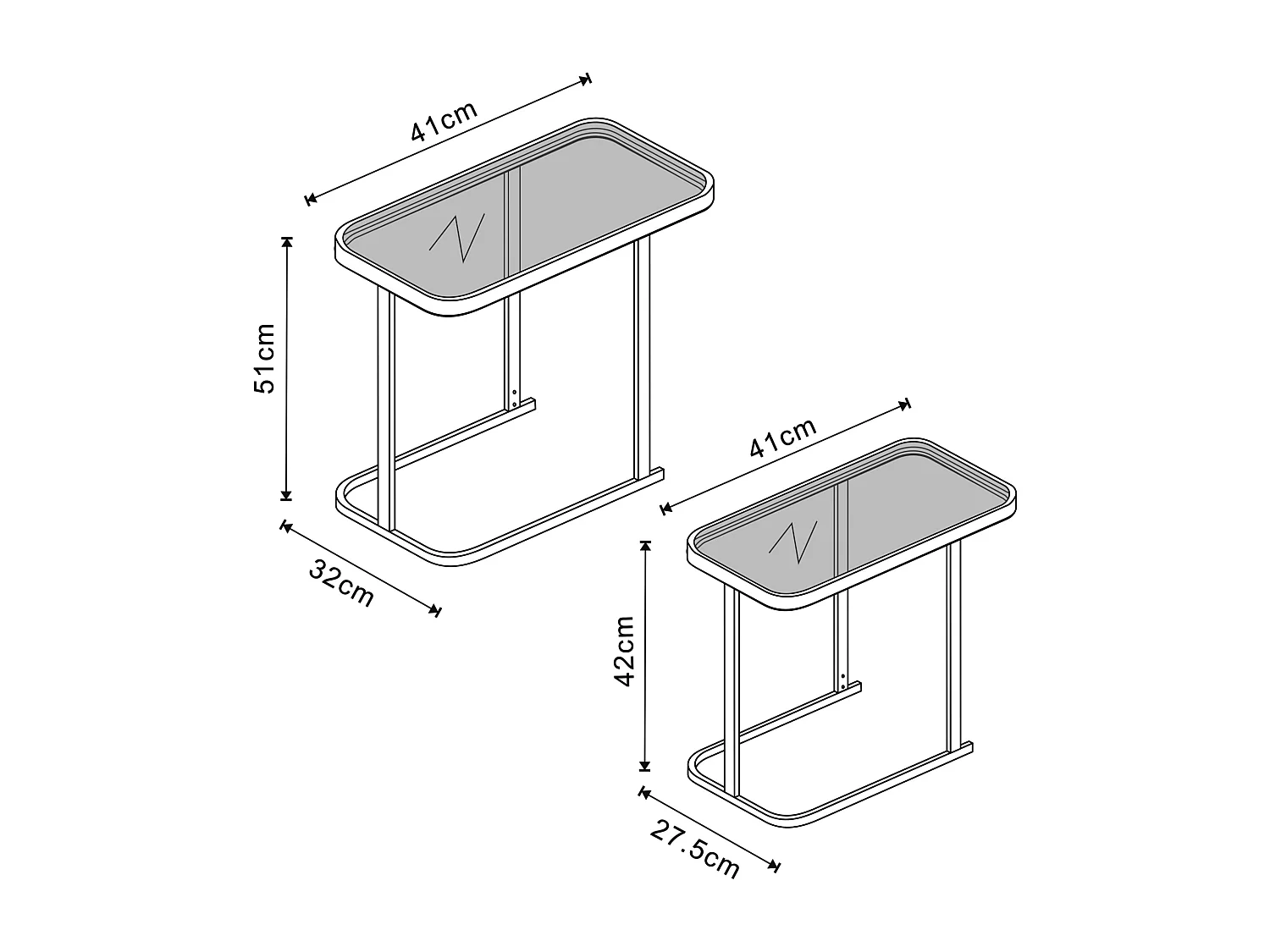 Set de 2 tables basses gigognes Laxå de tailles différentes verre trempé de 4 mm métal noir [en.casa]